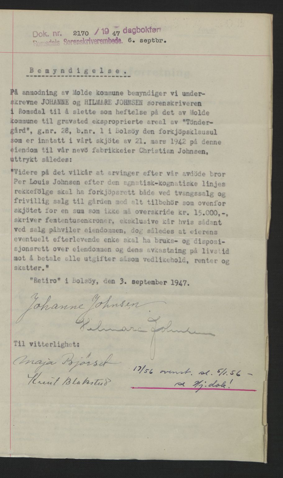 Romsdal sorenskriveri, AV/SAT-A-4149/1/2/2C: Pantebok nr. A12, 1942-1942, Dagboknr: 2170/1947