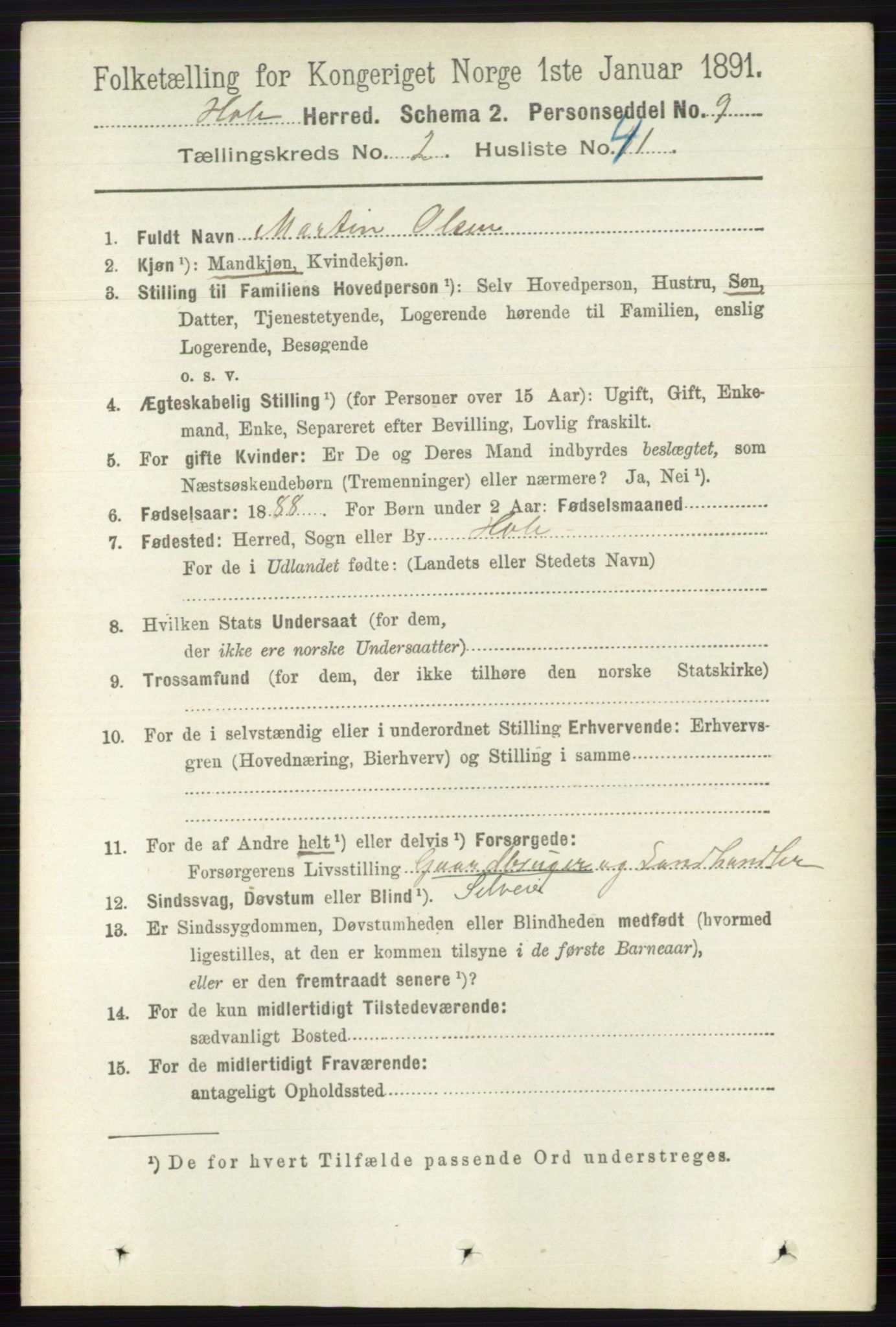 RA, Folketelling 1891 for 0612 Hole herred, 1891, s. 934