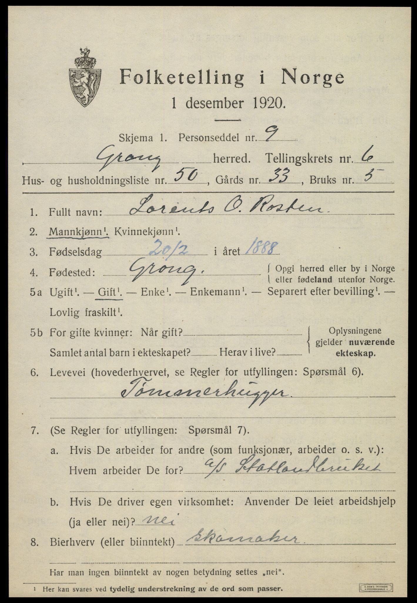 SAT, Folketelling 1920 for 1742 Grong herred, 1920, s. 4079