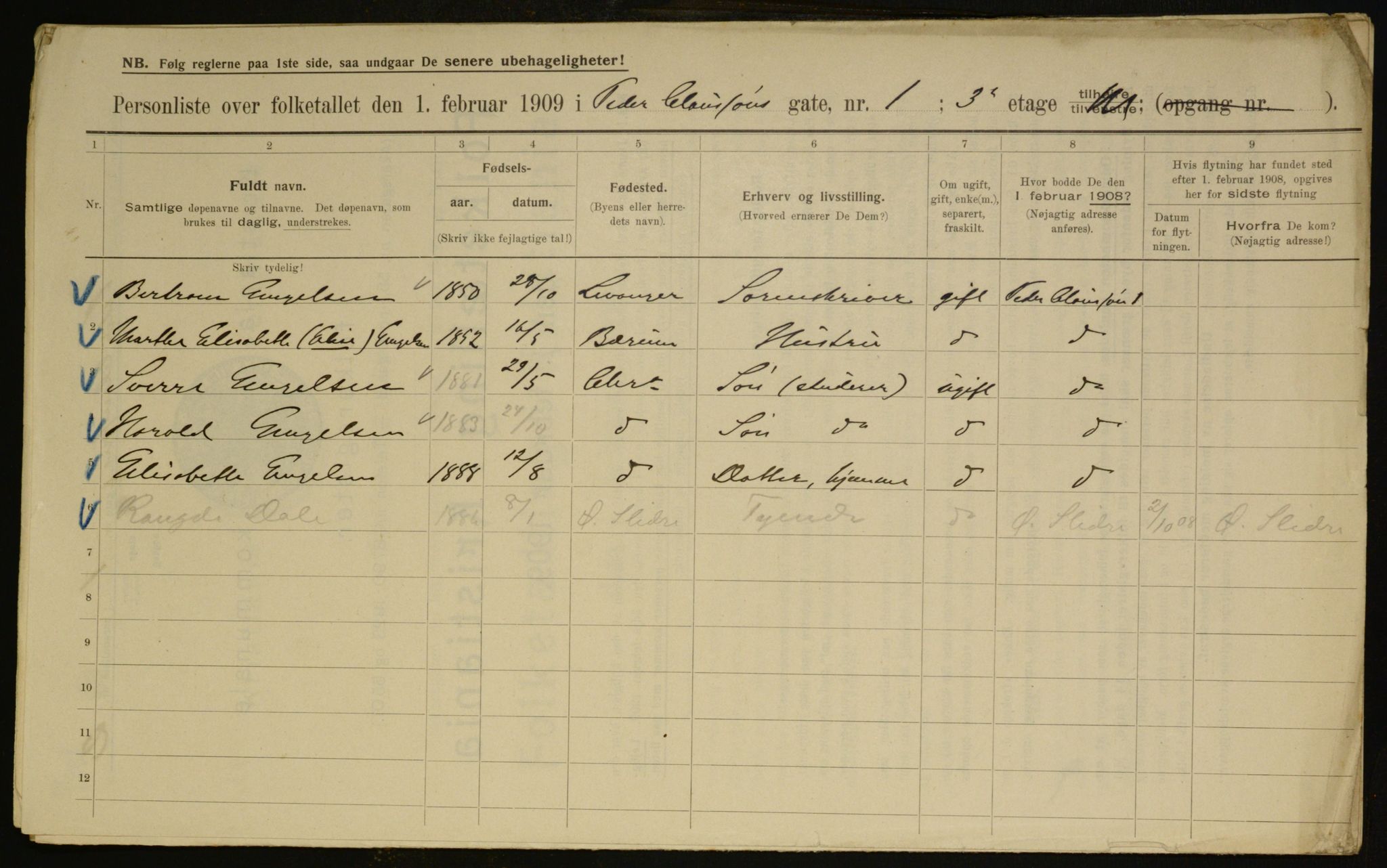 OBA, Kommunal folketelling 1.2.1909 for Kristiania kjøpstad, 1909, s. 71331