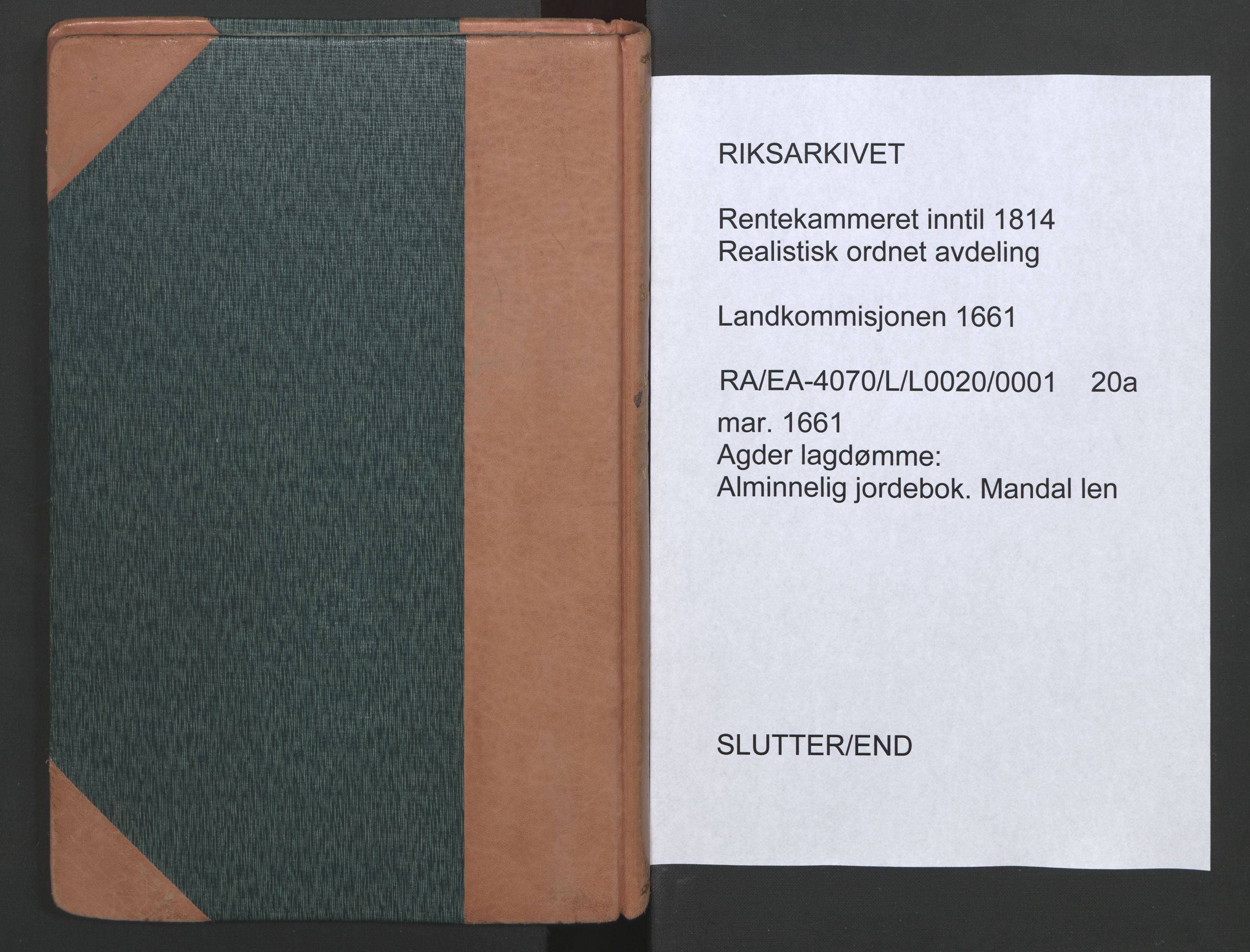 Rentekammeret inntil 1814, Realistisk ordnet avdeling, AV/RA-EA-4070/L/L0020/0001: Agder lagdømme: / Alminnelig jordebok. Mandal len, 1661