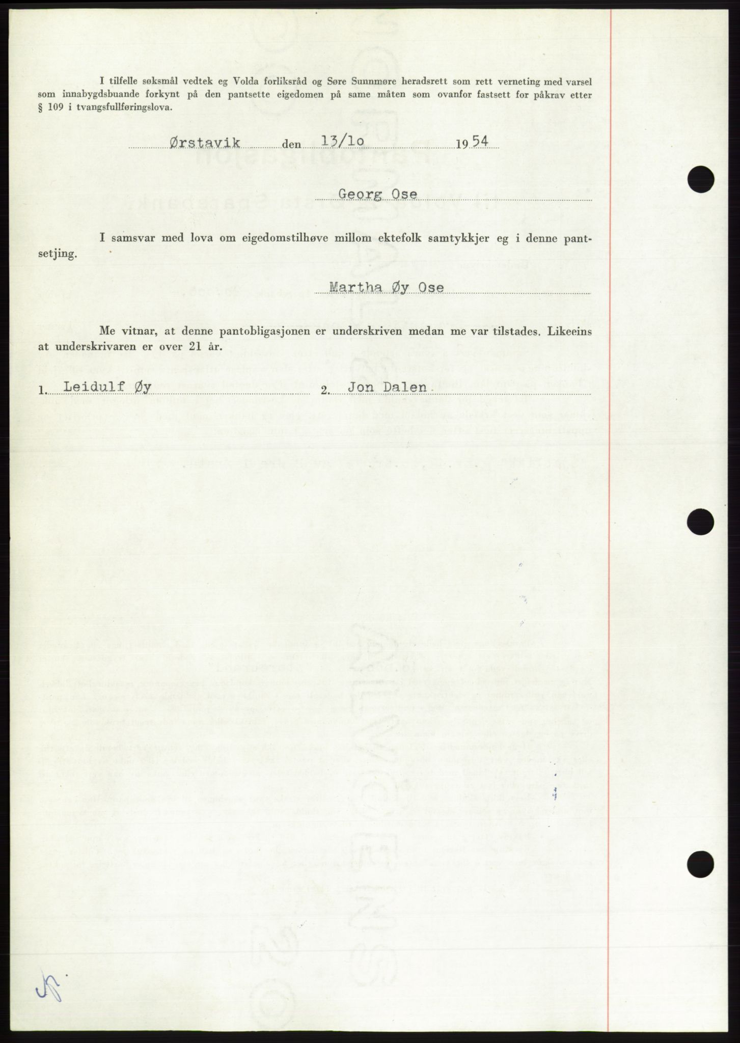 Søre Sunnmøre sorenskriveri, AV/SAT-A-4122/1/2/2C/L0126: Pantebok nr. 14B, 1954-1955, Dagboknr: 2874/1954
