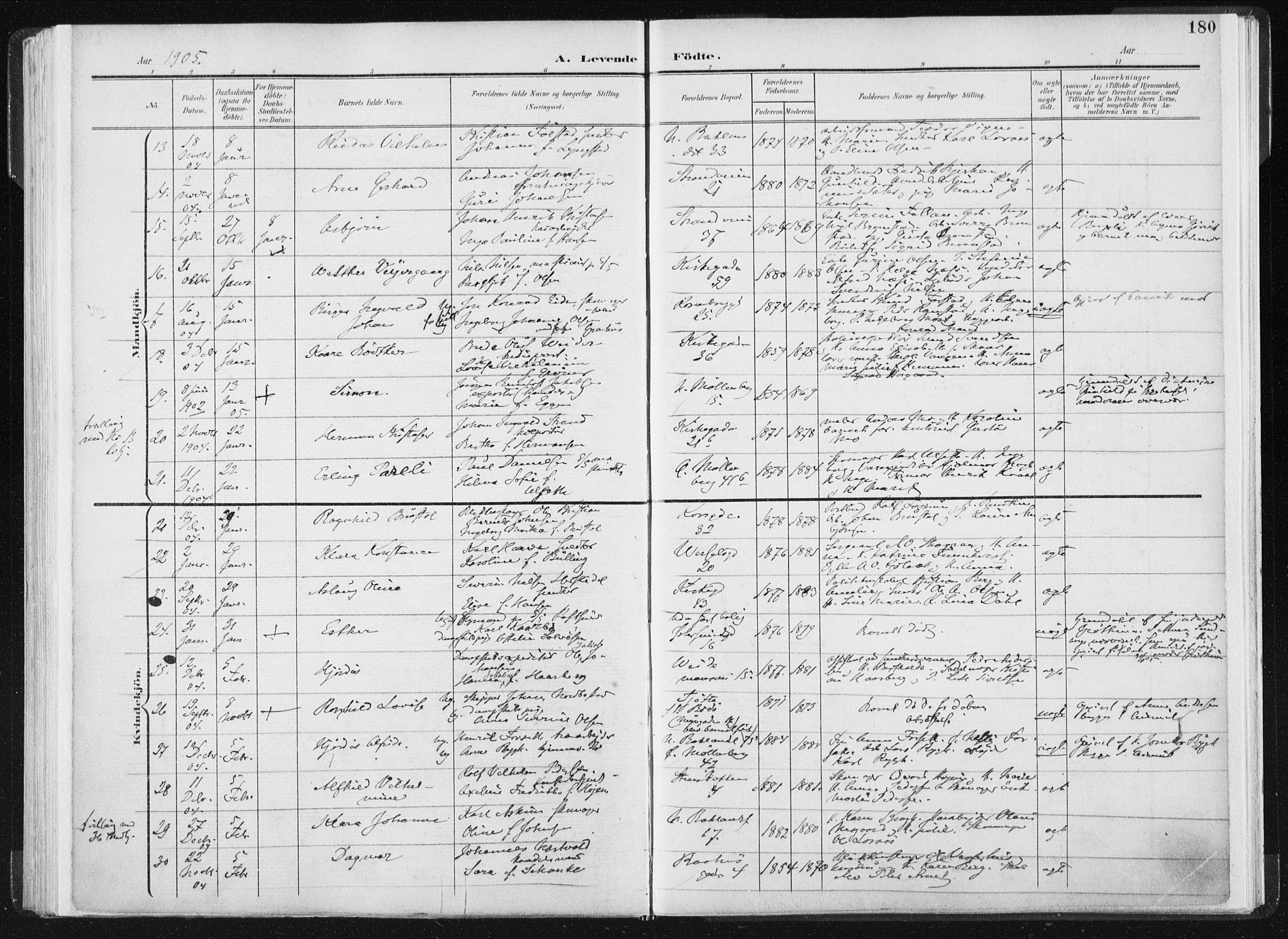 Ministerialprotokoller, klokkerbøker og fødselsregistre - Sør-Trøndelag, SAT/A-1456/604/L0199: Ministerialbok nr. 604A20I, 1901-1906, s. 180