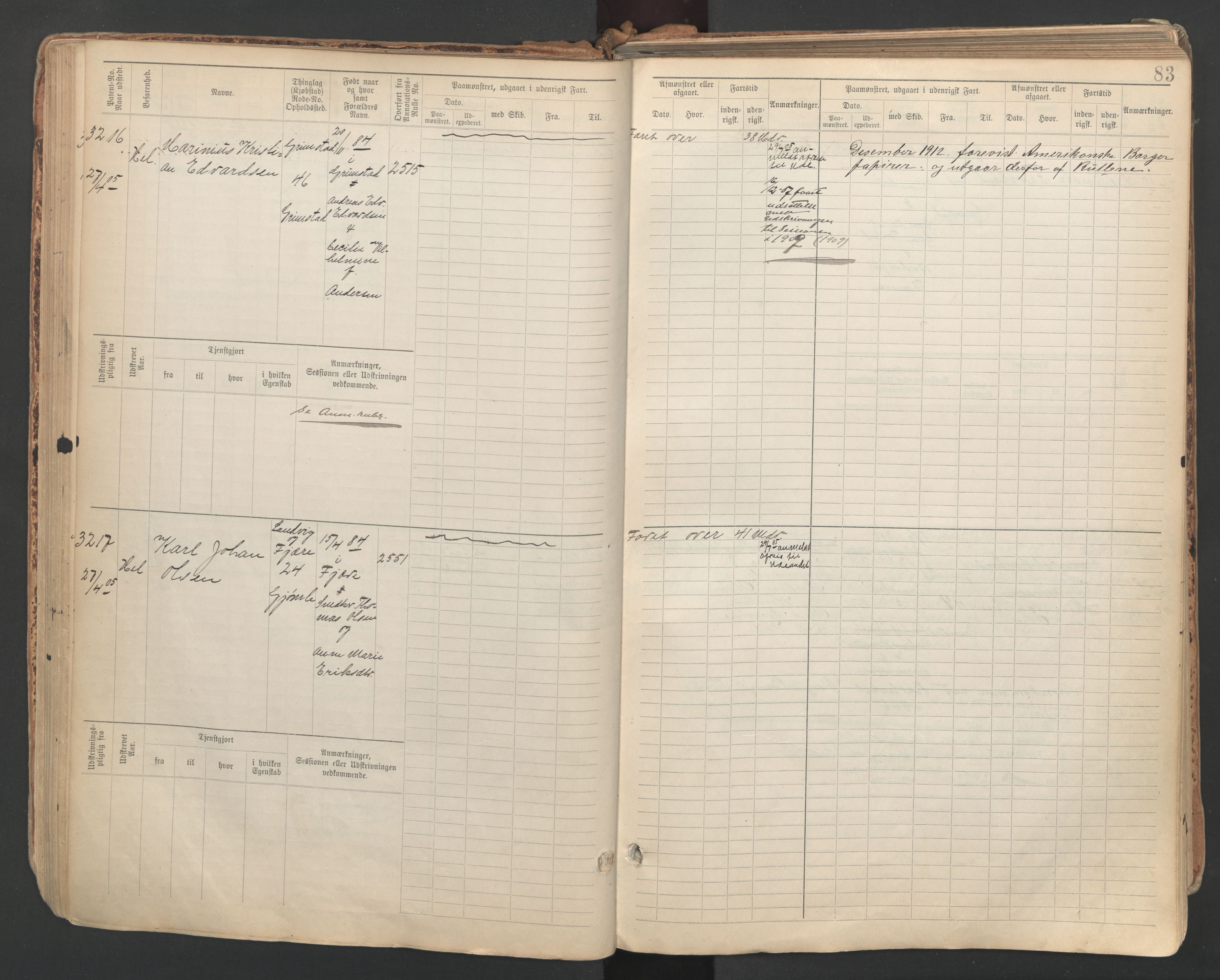 Grimstad mønstringskrets, SAK/2031-0013/F/Fb/L0013: Hovedrulle A nr 3052-3814, V-26, 1900-1943, s. 94