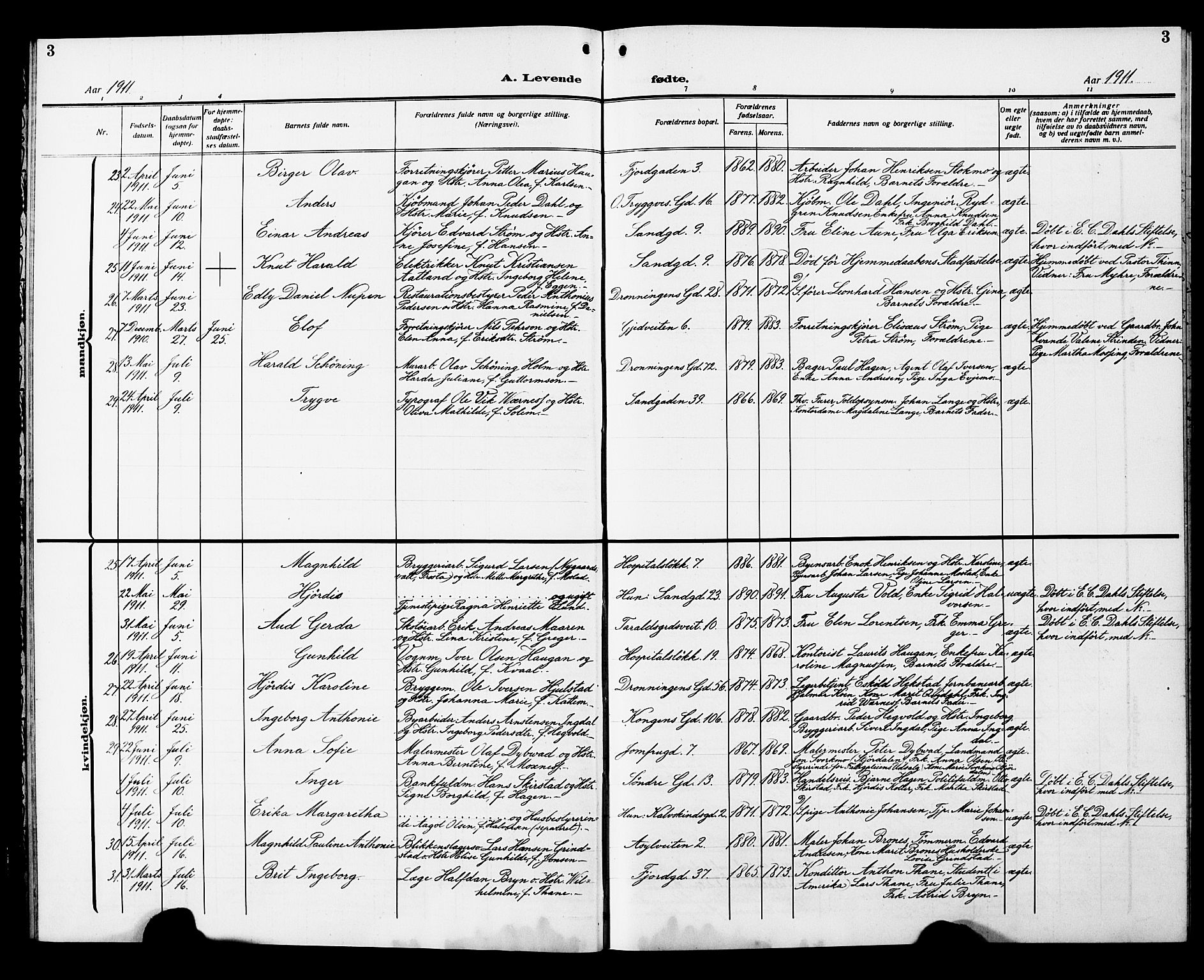 Ministerialprotokoller, klokkerbøker og fødselsregistre - Sør-Trøndelag, SAT/A-1456/602/L0147: Klokkerbok nr. 602C15, 1911-1924, s. 3