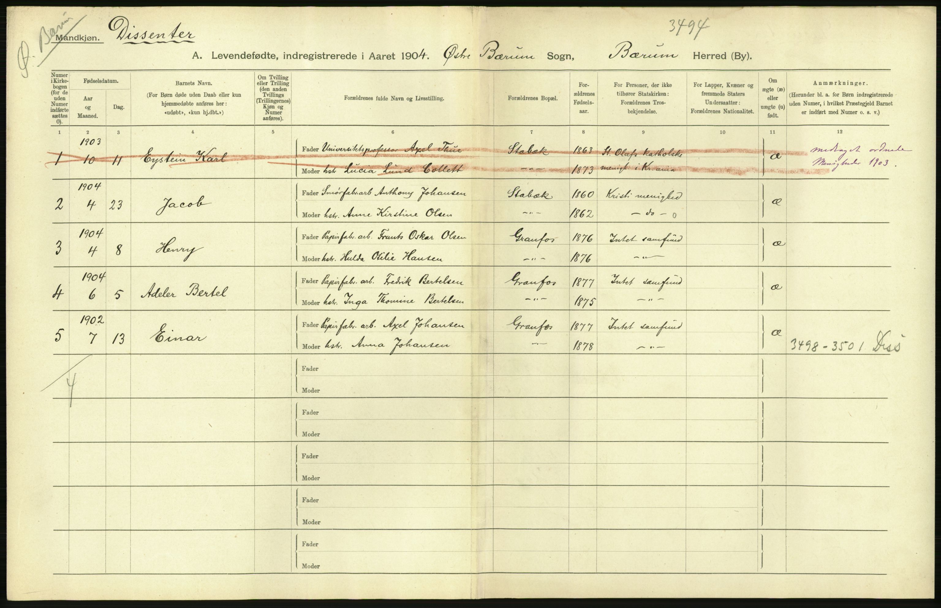 Statistisk sentralbyrå, Sosiodemografiske emner, Befolkning, RA/S-2228/D/Df/Dfa/Dfab/L0002: Akershus amt: Fødte, gifte, døde, 1904, s. 20