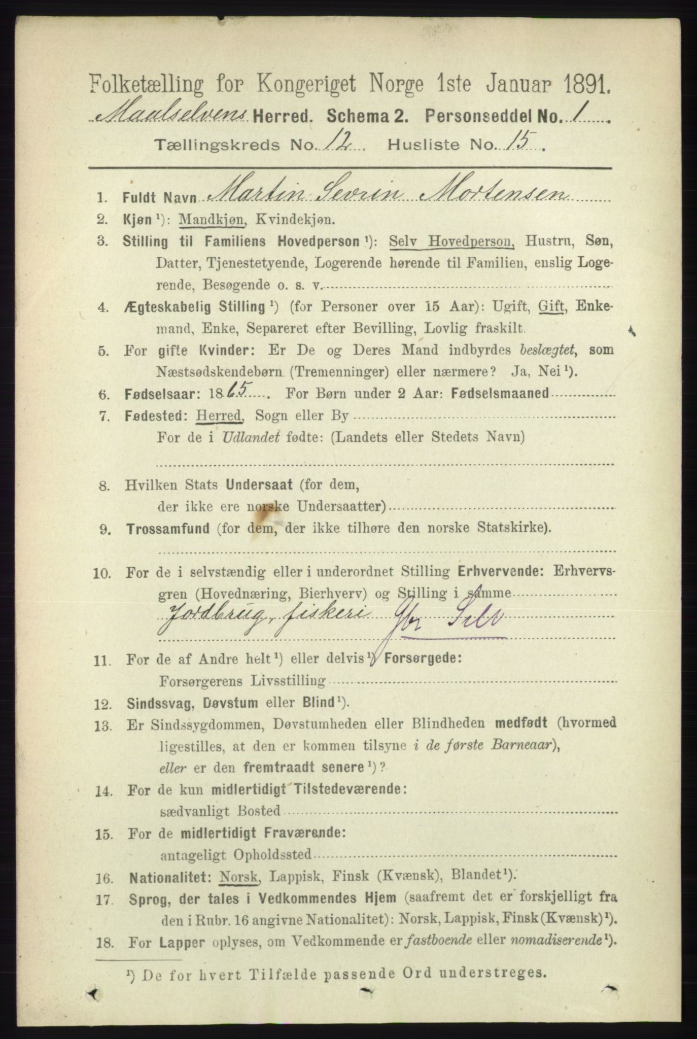 RA, Folketelling 1891 for 1924 Målselv herred, 1891, s. 3888