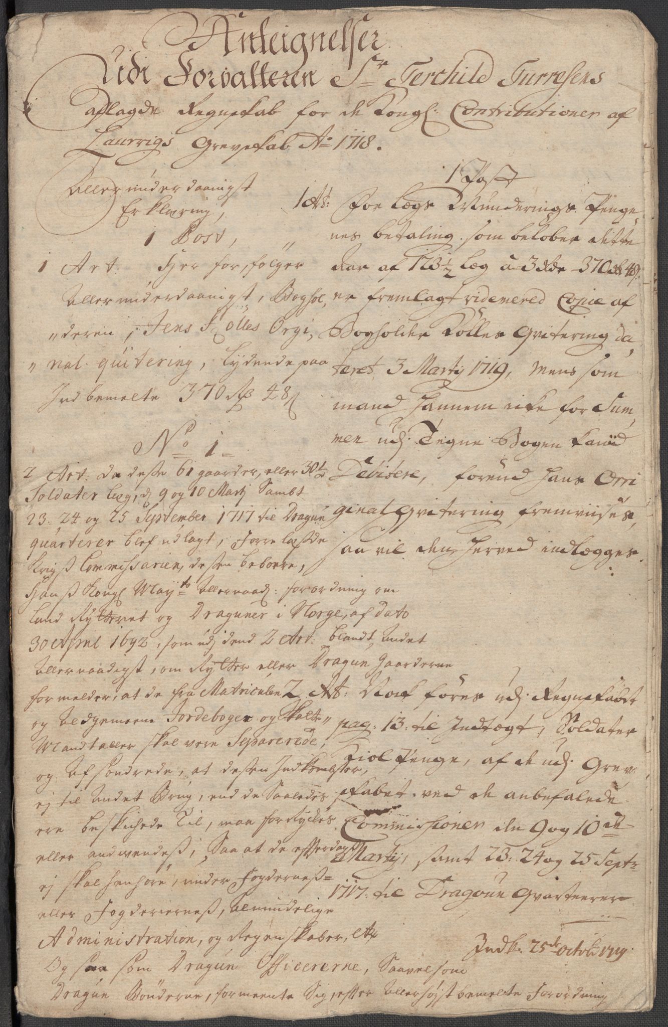 Rentekammeret inntil 1814, Reviderte regnskaper, Fogderegnskap, RA/EA-4092/R33/L1988: Fogderegnskap Larvik grevskap, 1718, s. 346