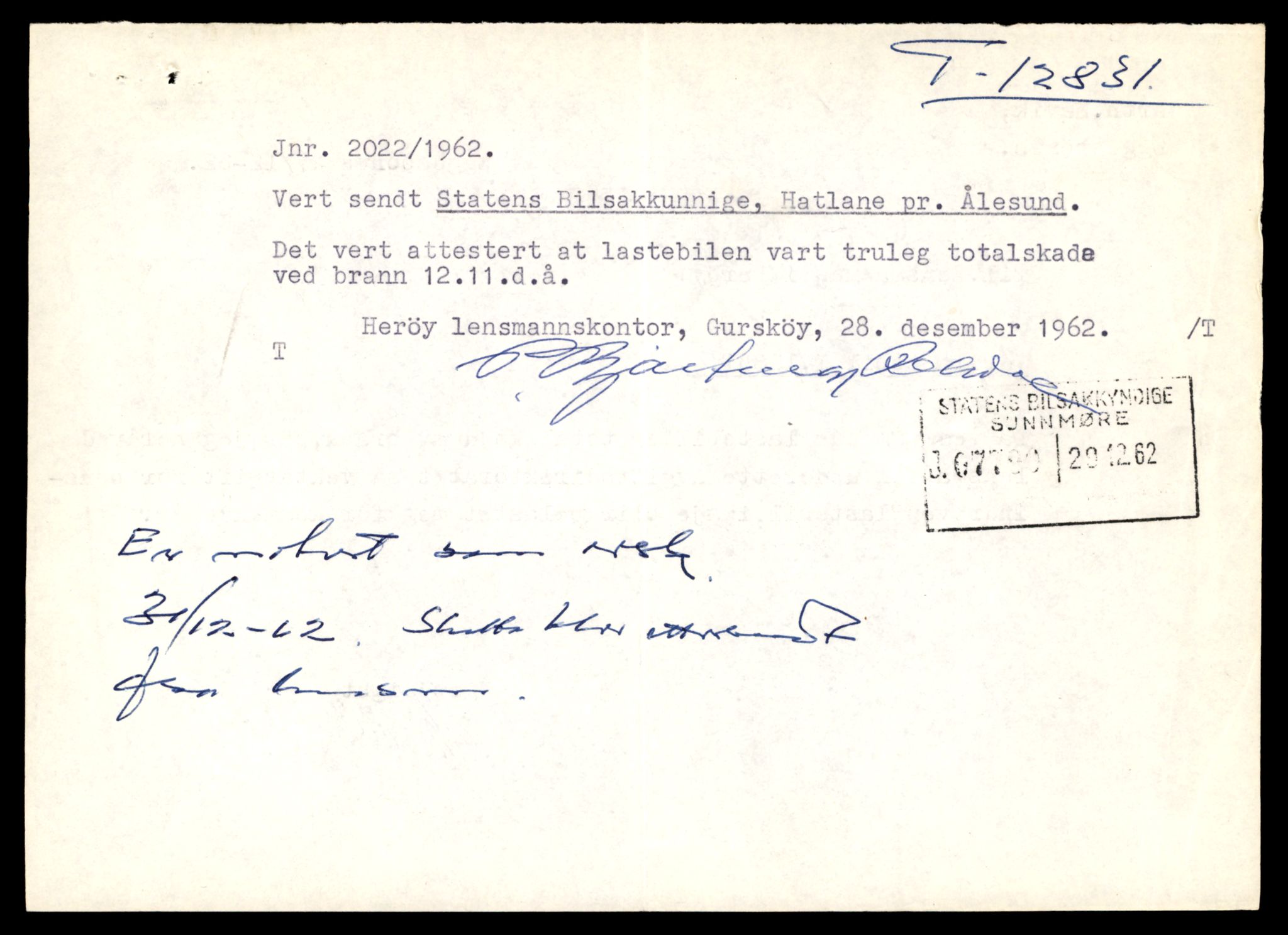 Møre og Romsdal vegkontor - Ålesund trafikkstasjon, AV/SAT-A-4099/F/Fe/L0036: Registreringskort for kjøretøy T 12831 - T 13030, 1927-1998, s. 11