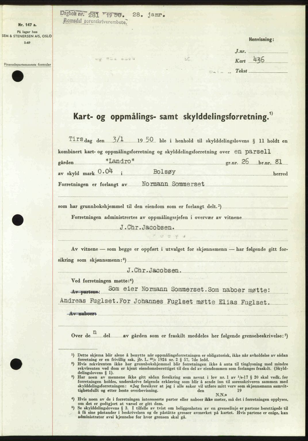 Romsdal sorenskriveri, SAT/A-4149/1/2/2C: Pantebok nr. A32, 1950-1950, Dagboknr: 281/1950
