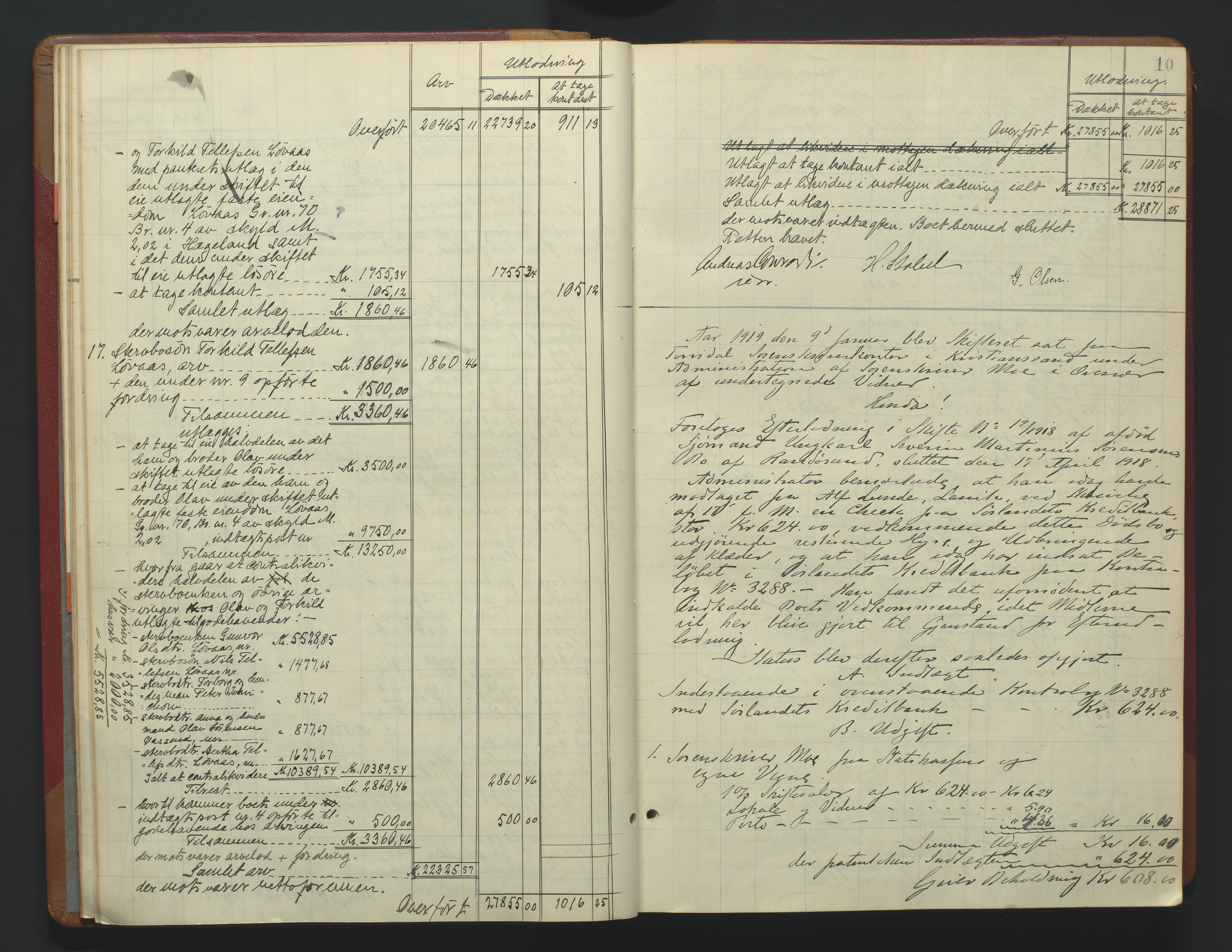 Torridal sorenskriveri, SAK/1221-0012/H/Hc/L0037: Skifteutlodningsprotokoll med navneregister nr. 6, 1918-1927, s. 10