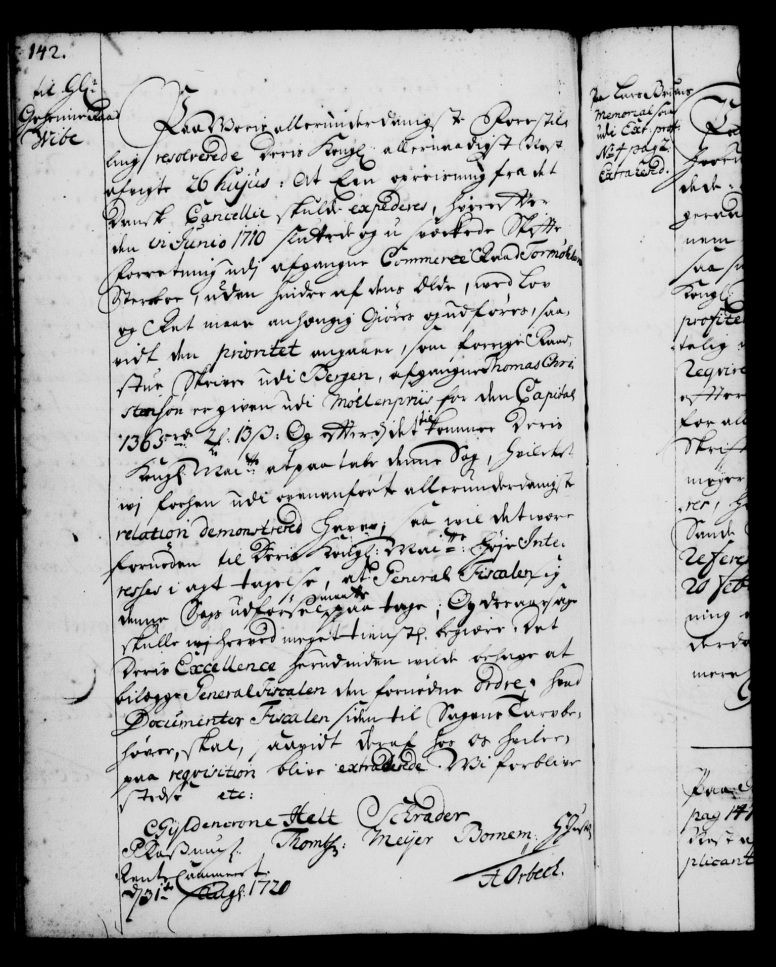 Rentekammeret, Kammerkanselliet, RA/EA-3111/G/Gg/Gga/L0001: Norsk ekspedisjonsprotokoll med register (merket RK 53.1), 1720-1723, s. 142