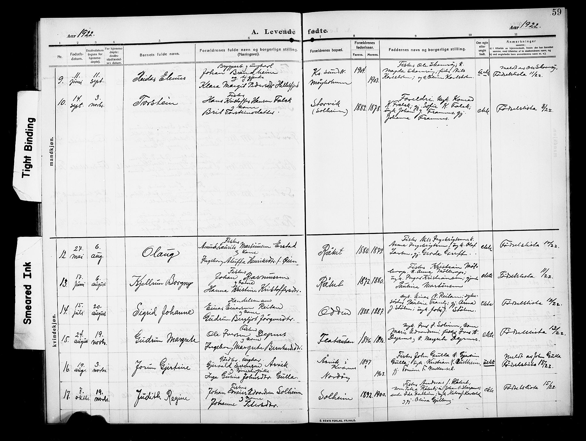 Ministerialprotokoller, klokkerbøker og fødselsregistre - Møre og Romsdal, AV/SAT-A-1454/582/L0949: Klokkerbok nr. 582C01, 1909-1925, s. 59