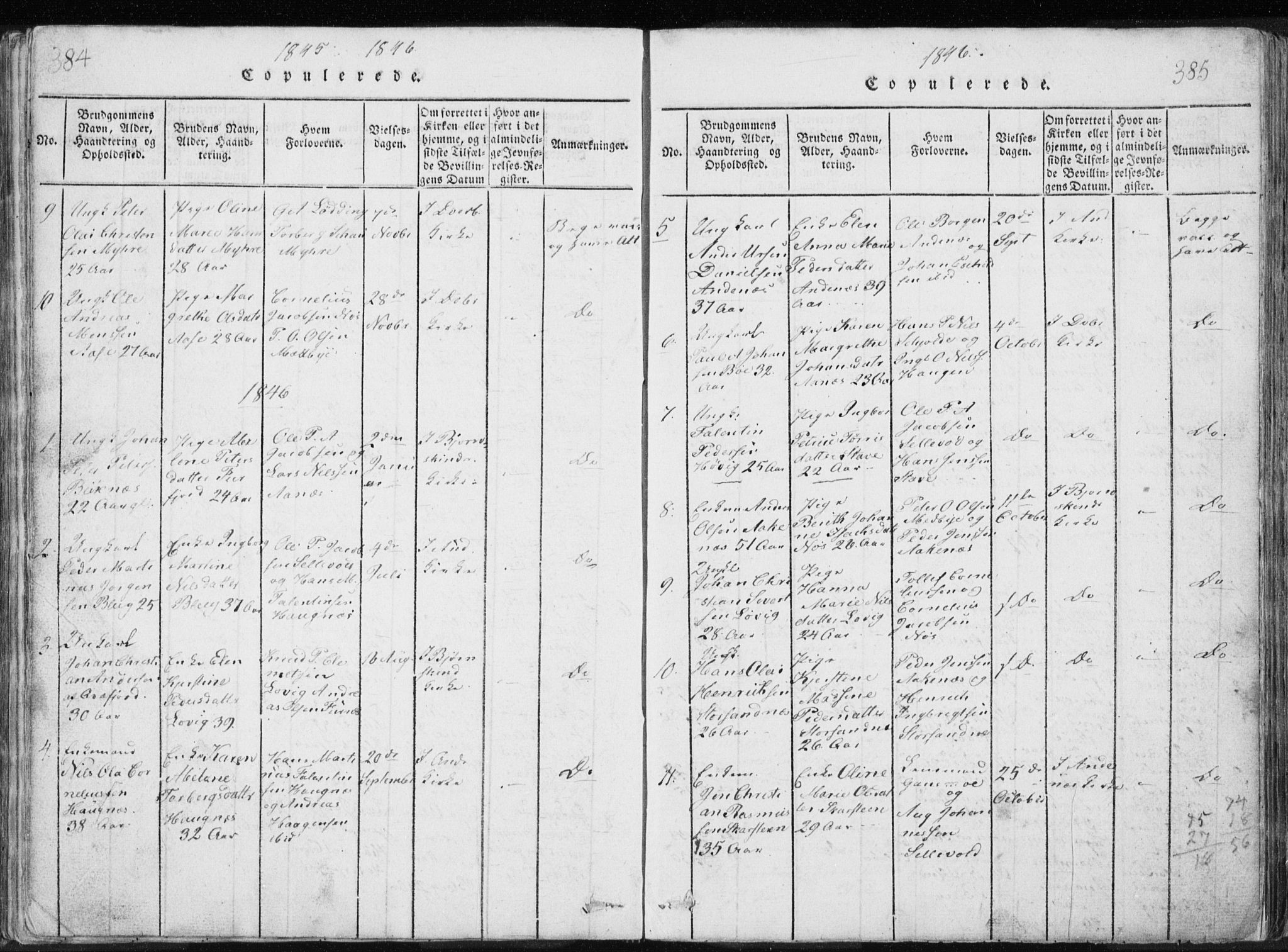 Ministerialprotokoller, klokkerbøker og fødselsregistre - Nordland, SAT/A-1459/897/L1411: Klokkerbok nr. 897C01, 1820-1866, s. 384-385