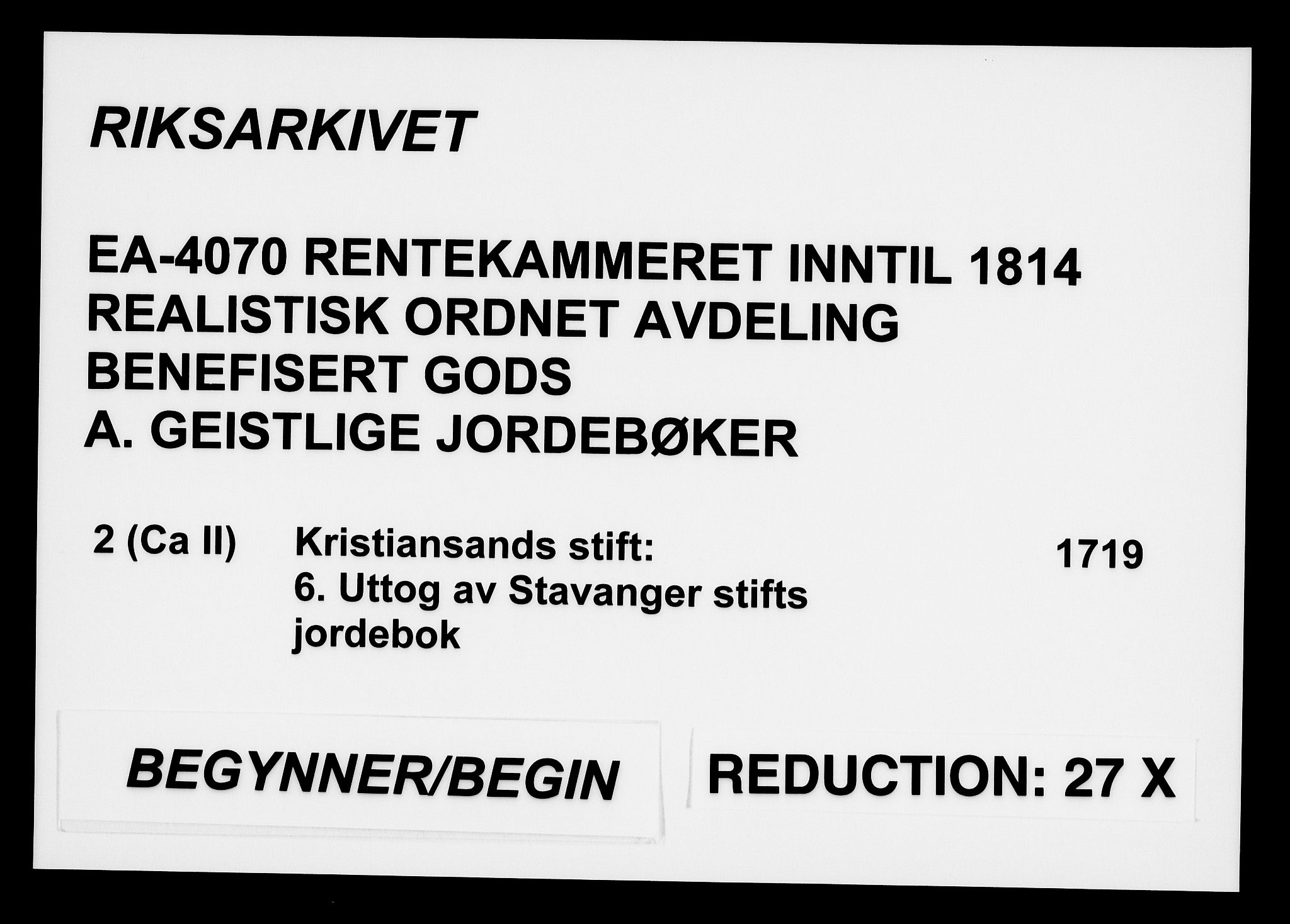 Rentekammeret inntil 1814, Realistisk ordnet avdeling, RA/EA-4070/Fc/Fca/L0002/0007: [Ca II]  Kristiansand stift / Uttog av Stavanger stifts jordebok, 1719