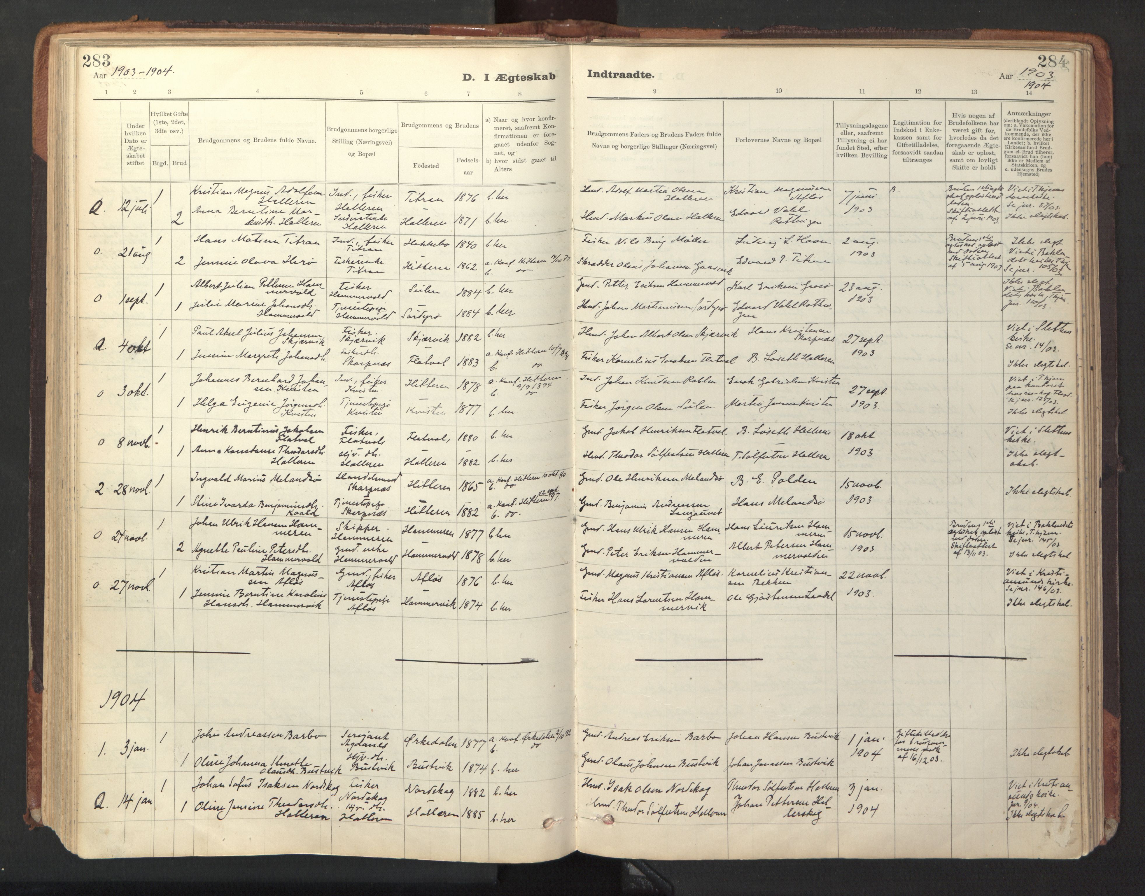 Ministerialprotokoller, klokkerbøker og fødselsregistre - Sør-Trøndelag, SAT/A-1456/641/L0596: Ministerialbok nr. 641A02, 1898-1915, s. 283-284