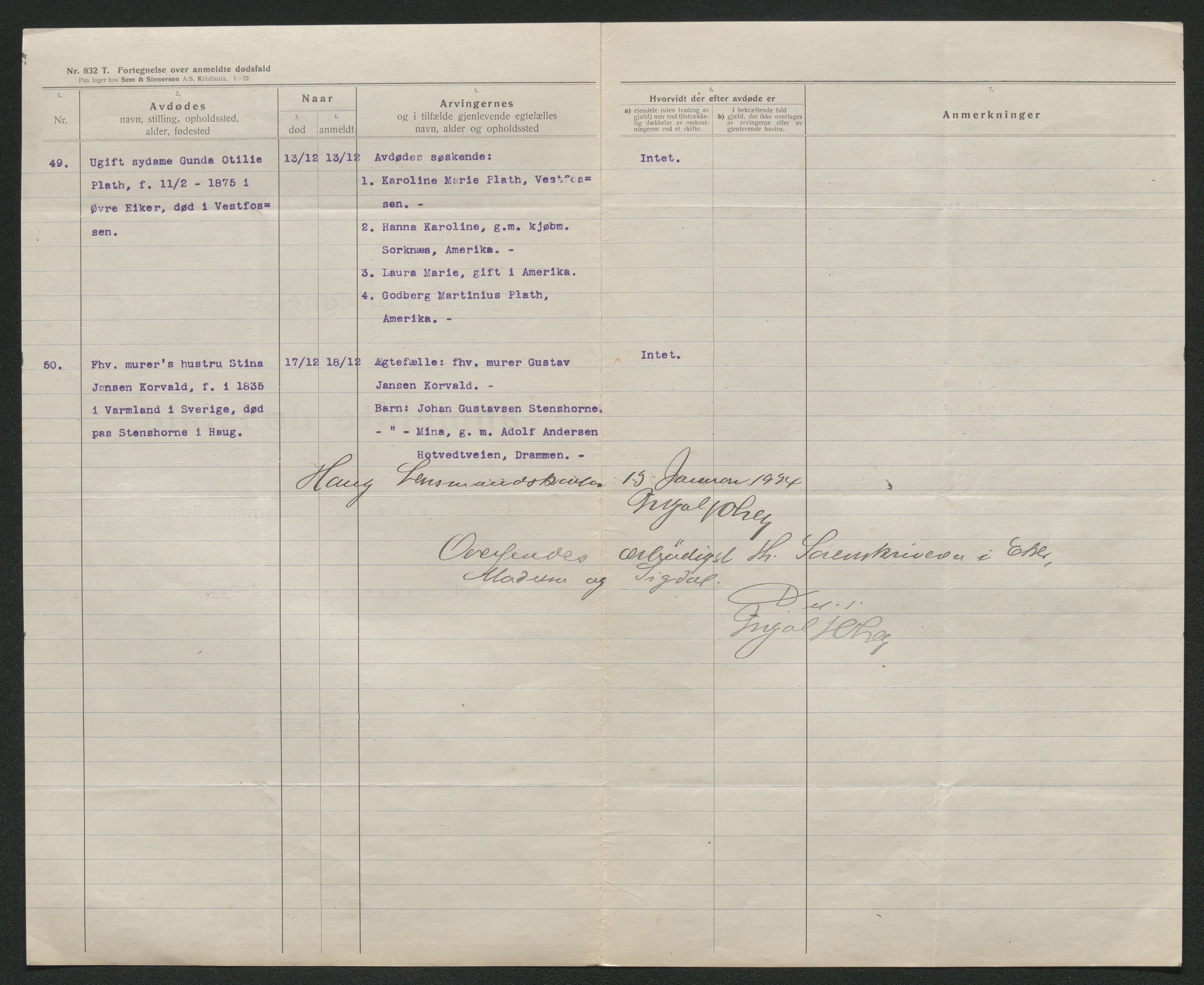 Eiker, Modum og Sigdal sorenskriveri, AV/SAKO-A-123/H/Ha/Hab/L0041: Dødsfallsmeldinger, 1922-1923, s. 960