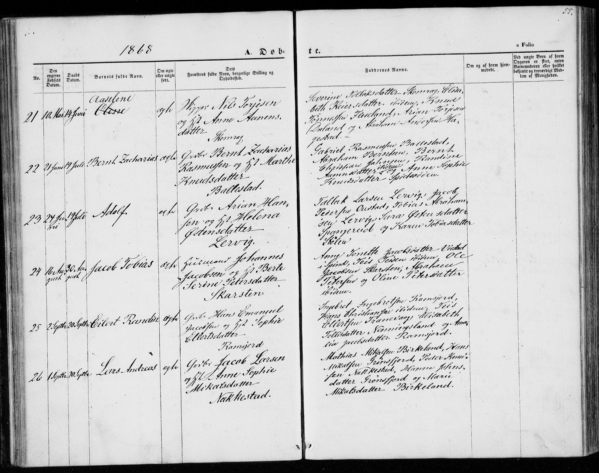 Lyngdal sokneprestkontor, AV/SAK-1111-0029/F/Fa/Faa/L0002: Ministerialbok nr. A 2, 1858-1870, s. 55