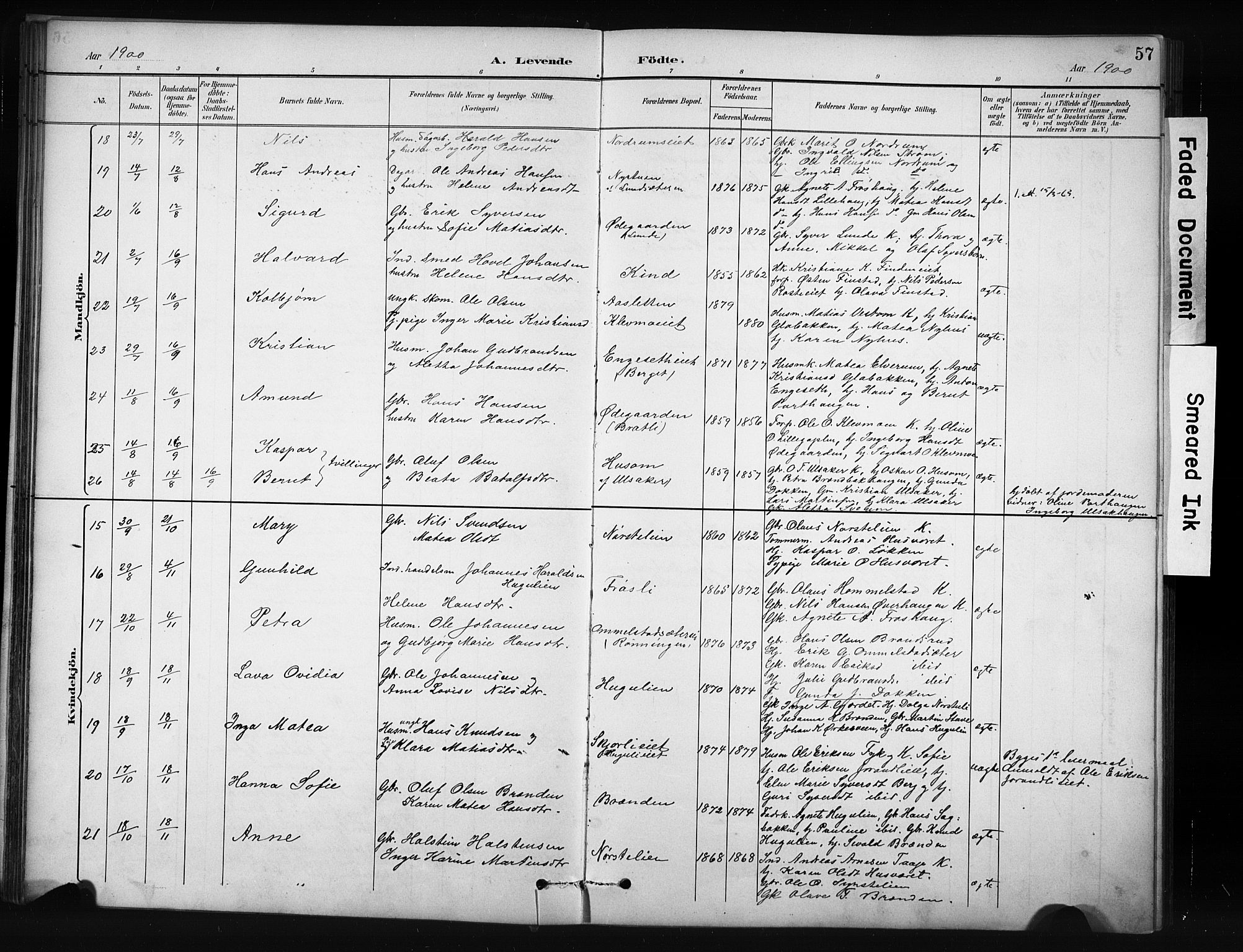 Nordre Land prestekontor, AV/SAH-PREST-124/H/Ha/Hab/L0012: Klokkerbok nr. 12, 1891-1909, s. 57