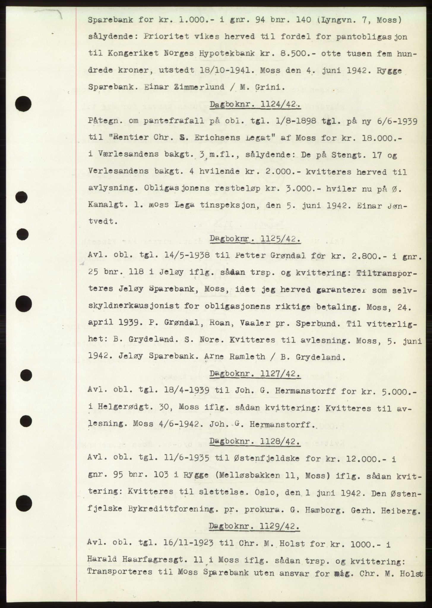 Moss sorenskriveri, SAO/A-10168: Pantebok nr. C10, 1938-1950, Dagboknr: 1124/1942
