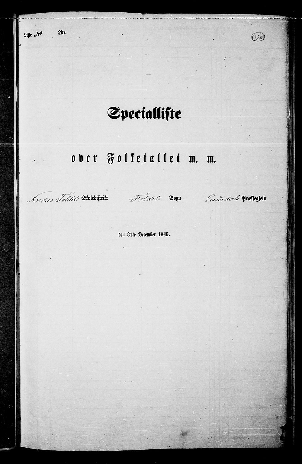 RA, Folketelling 1865 for 0522P Gausdal prestegjeld, 1865, s. 105