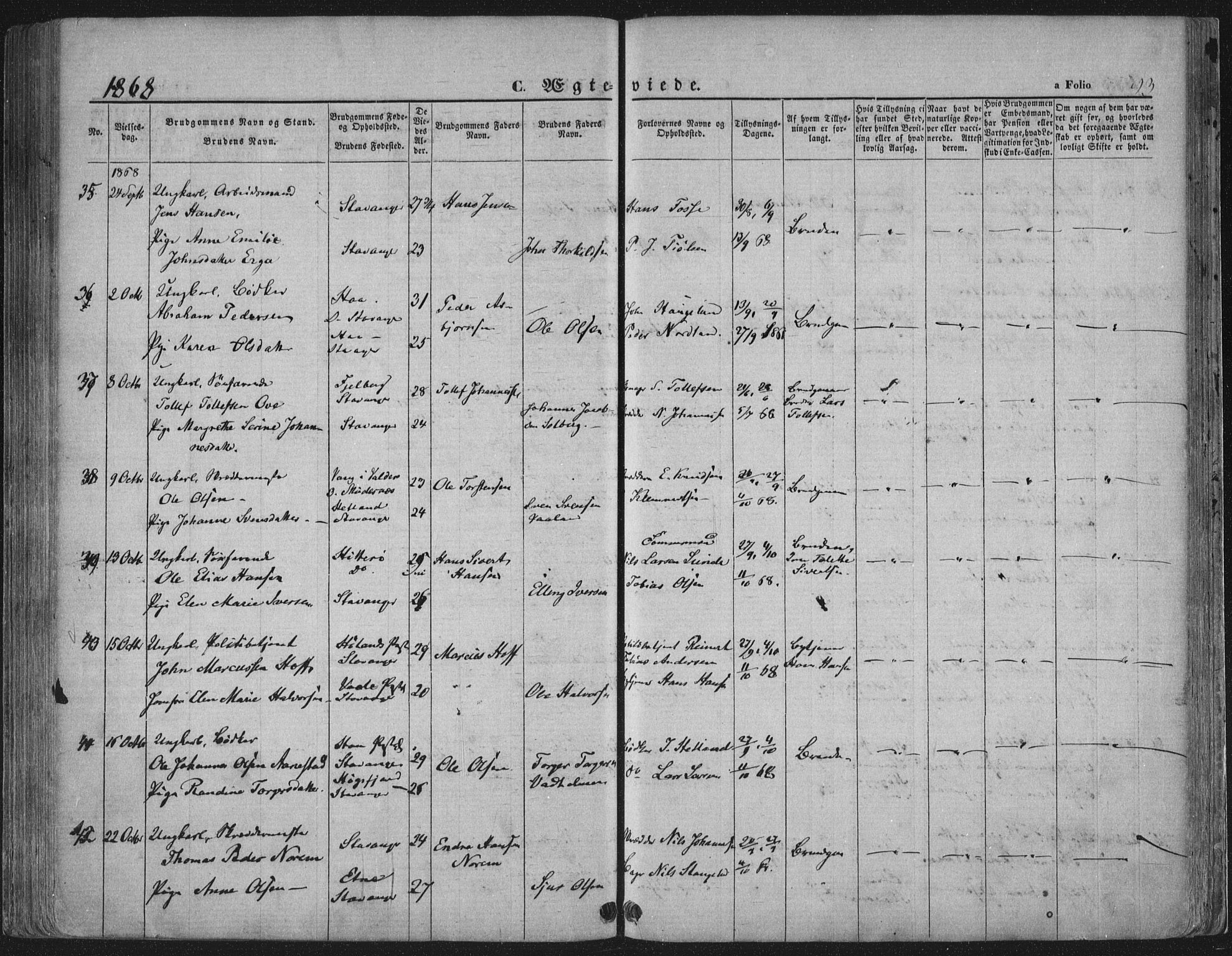 Domkirken sokneprestkontor, AV/SAST-A-101812/001/30/30BA/L0019: Ministerialbok nr. A 18, 1857-1877, s. 93
