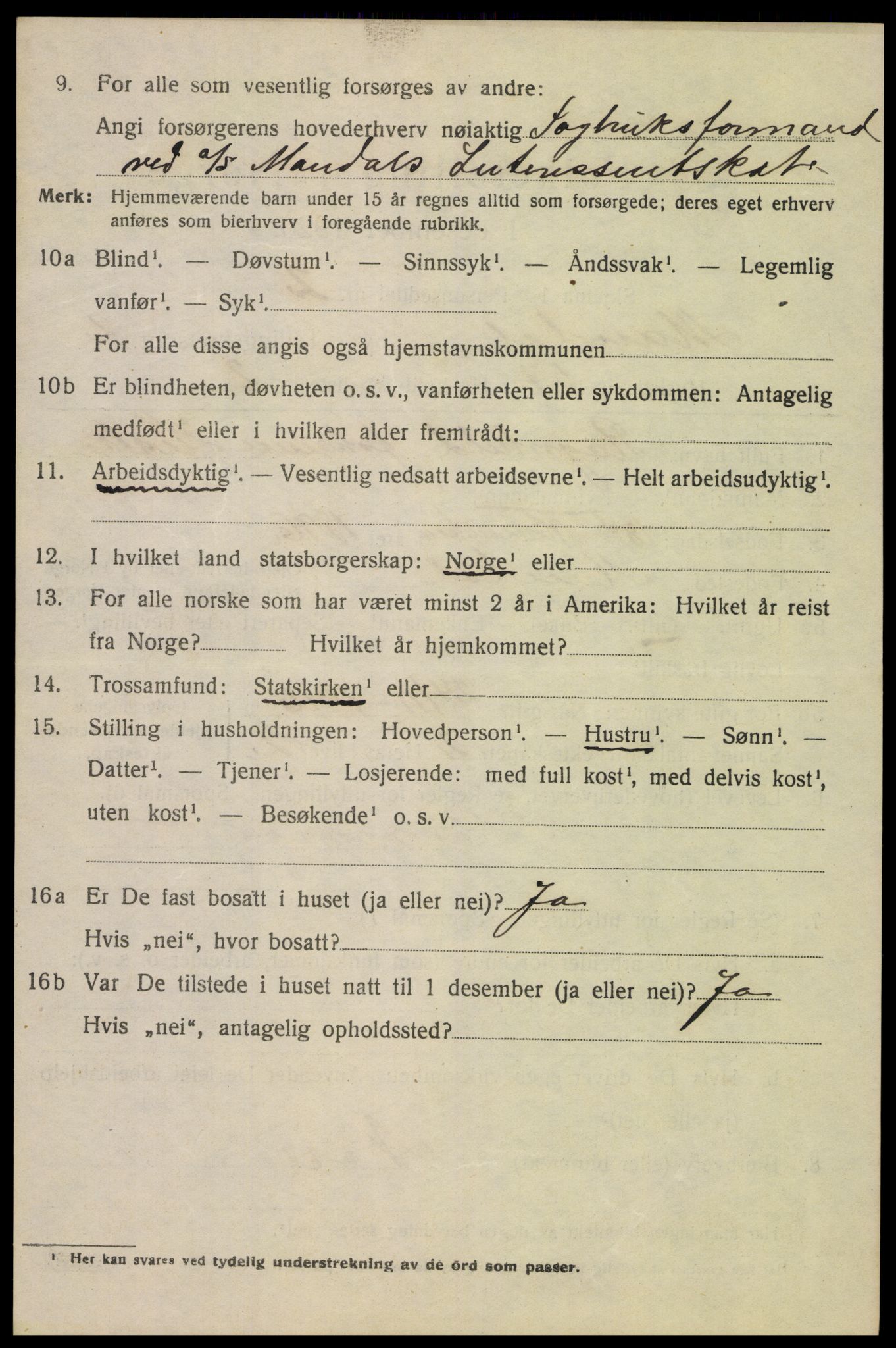 SAK, Folketelling 1920 for 1002 Mandal ladested, 1920, s. 4746