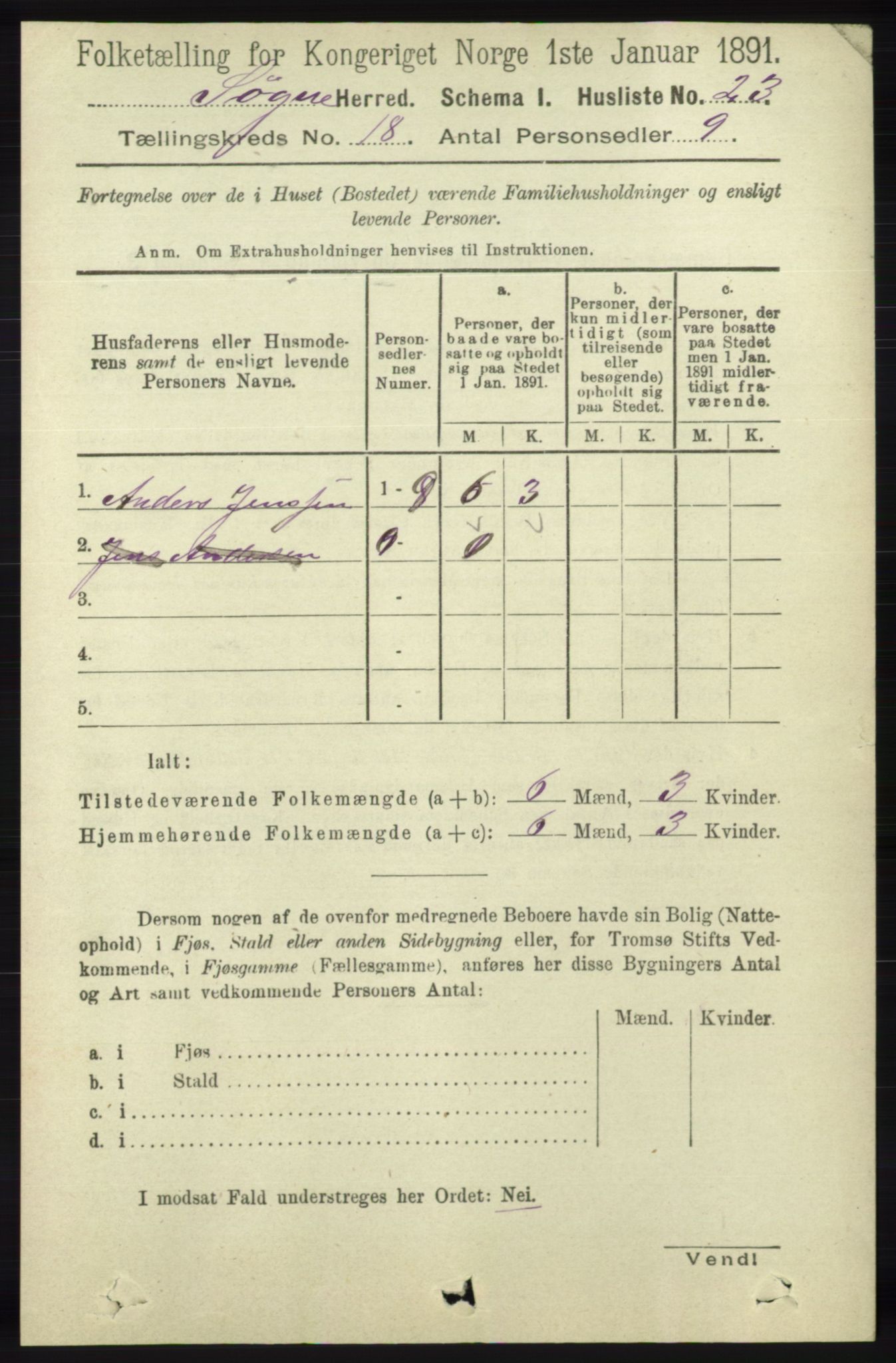 RA, Folketelling 1891 for 1018 Søgne herred, 1891, s. 4725