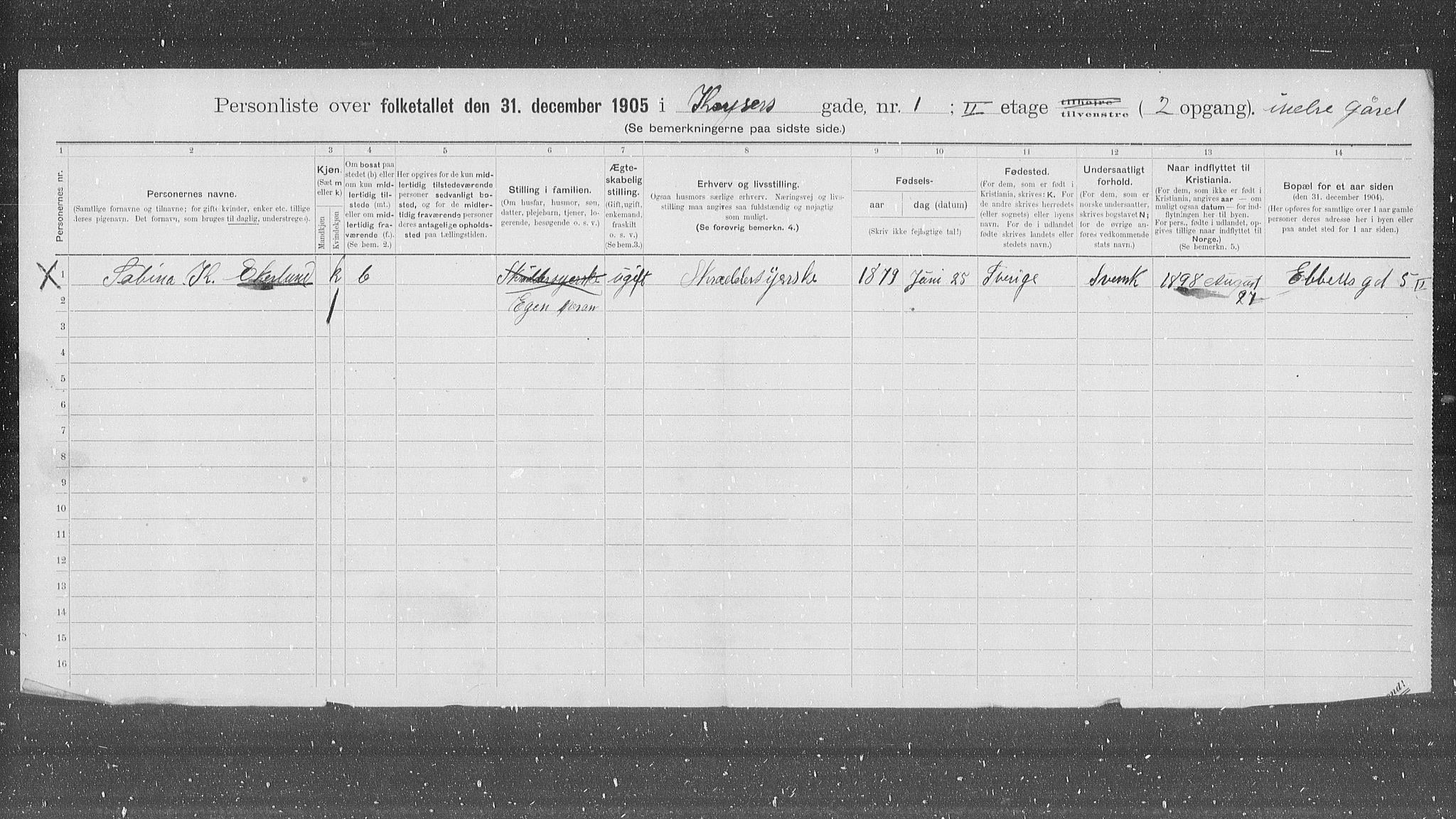 OBA, Kommunal folketelling 31.12.1905 for Kristiania kjøpstad, 1905, s. 25849