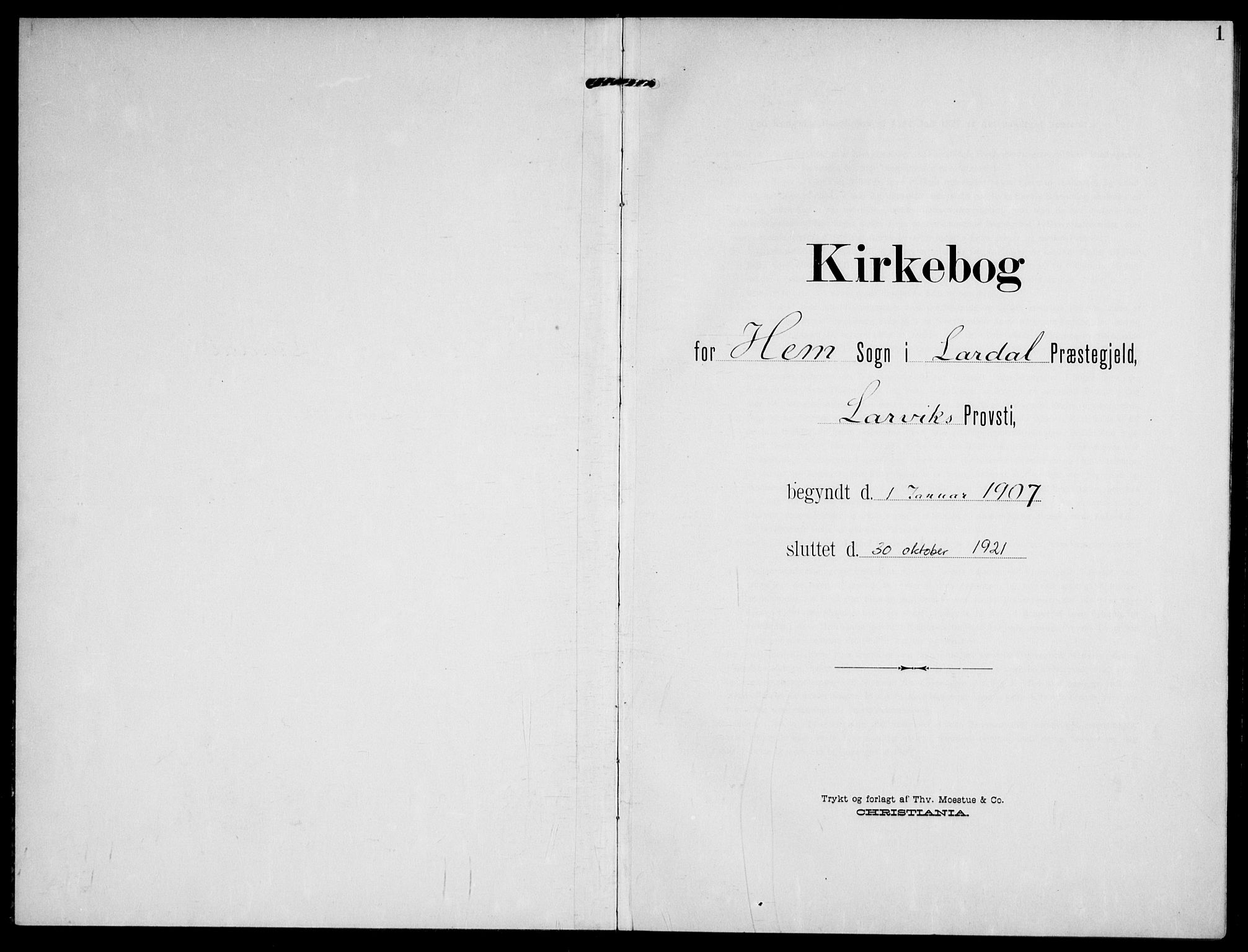 Lardal kirkebøker, AV/SAKO-A-350/F/Fc/L0002: Ministerialbok nr. III 2, 1907-1921, s. 1