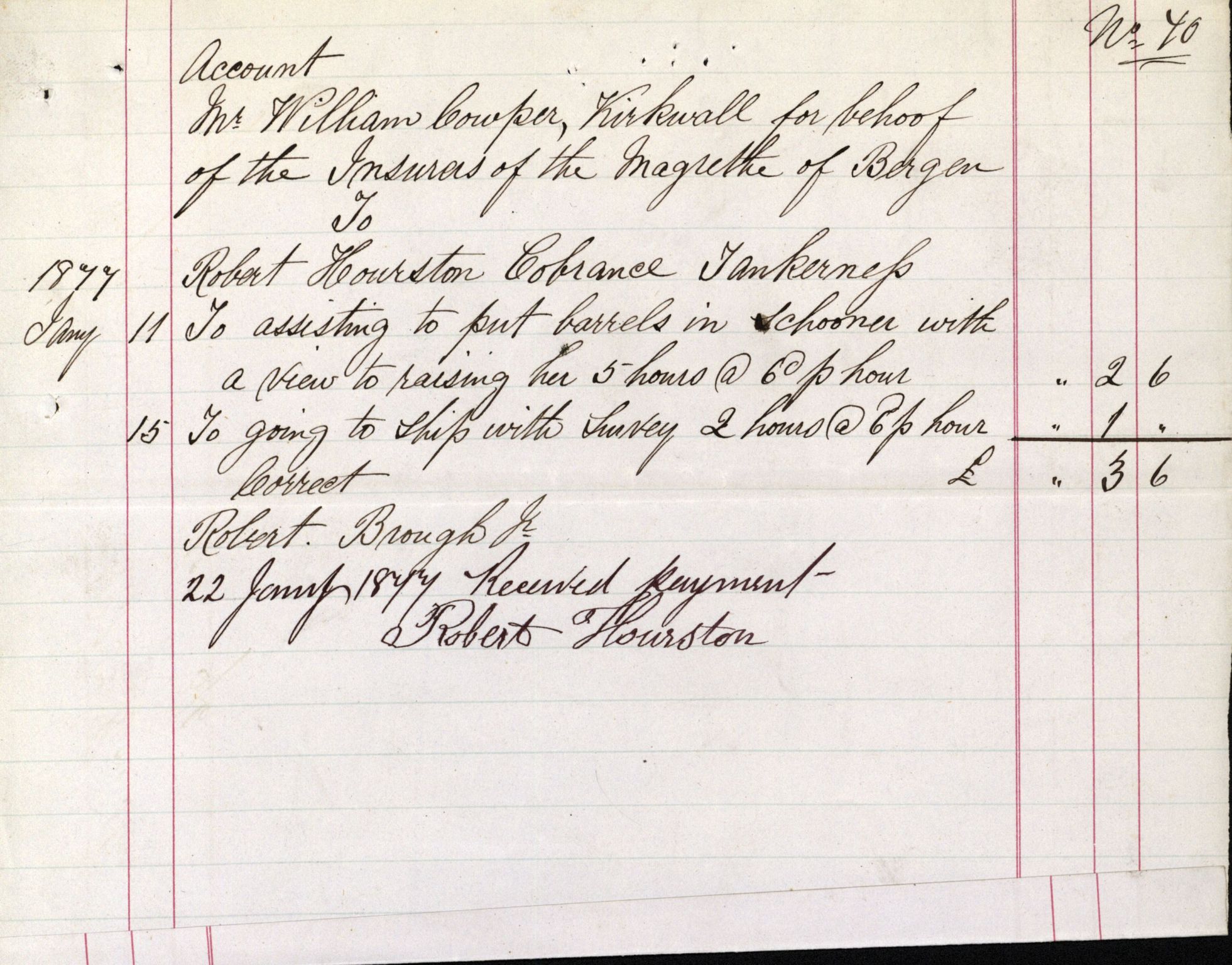 Pa 63 - Østlandske skibsassuranceforening, VEMU/A-1079/G/Ga/L0009/0021: Havaridokumenter / Margrethe af Bergen, 1877