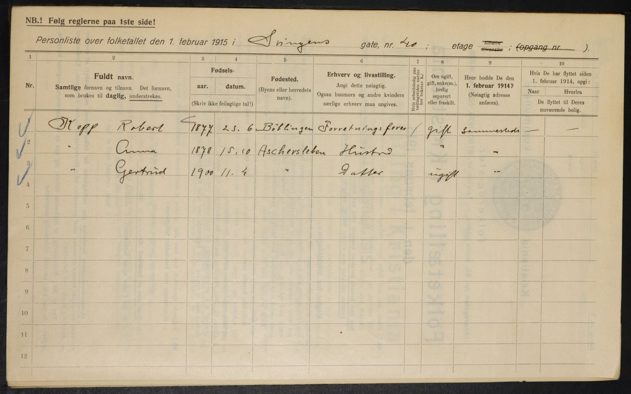 OBA, Kommunal folketelling 1.2.1915 for Kristiania, 1915, s. 106477