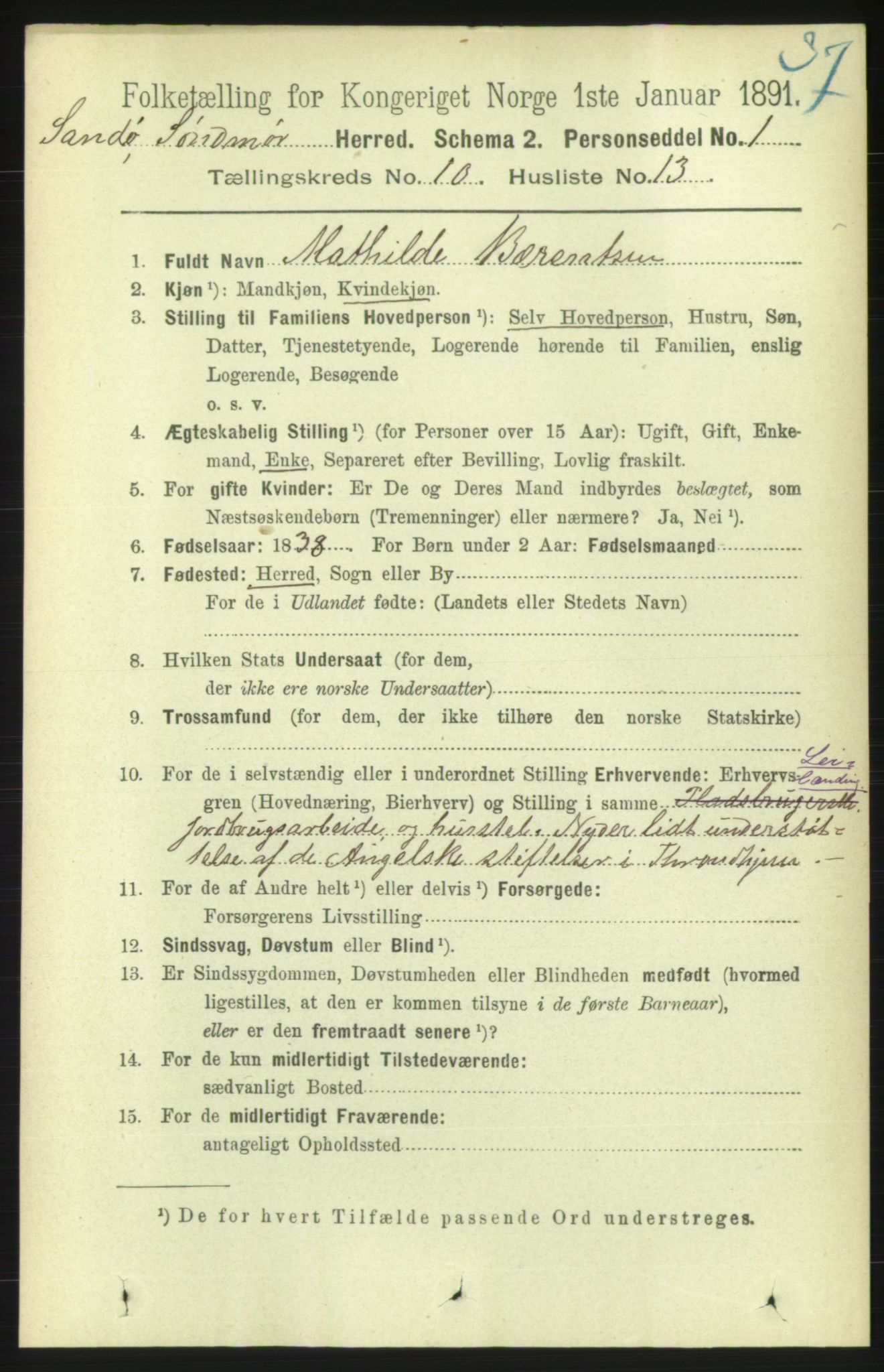 RA, Folketelling 1891 for 1514 Sande herred, 1891, s. 1847