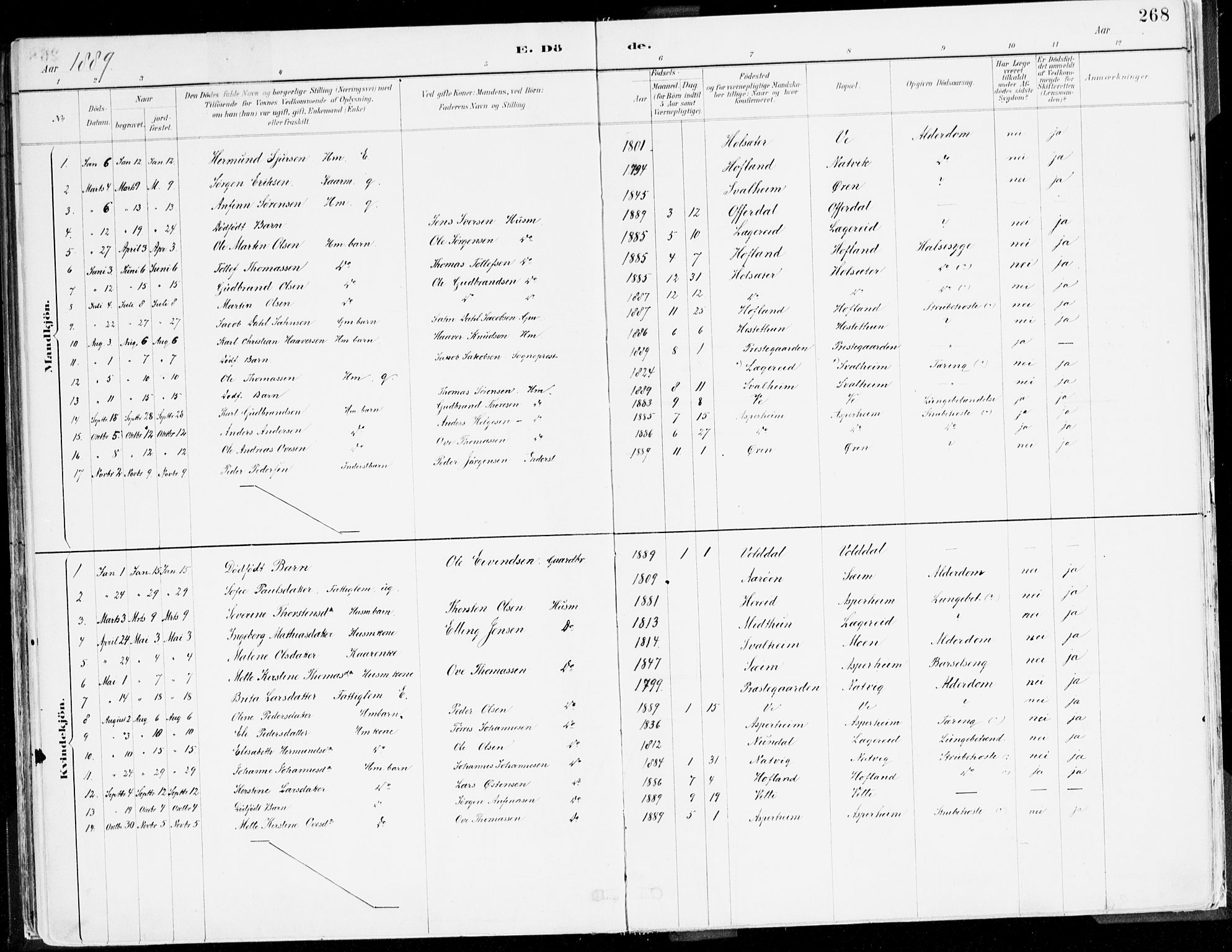 Årdal sokneprestembete, SAB/A-81701: Ministerialbok nr. A 5, 1887-1917, s. 268