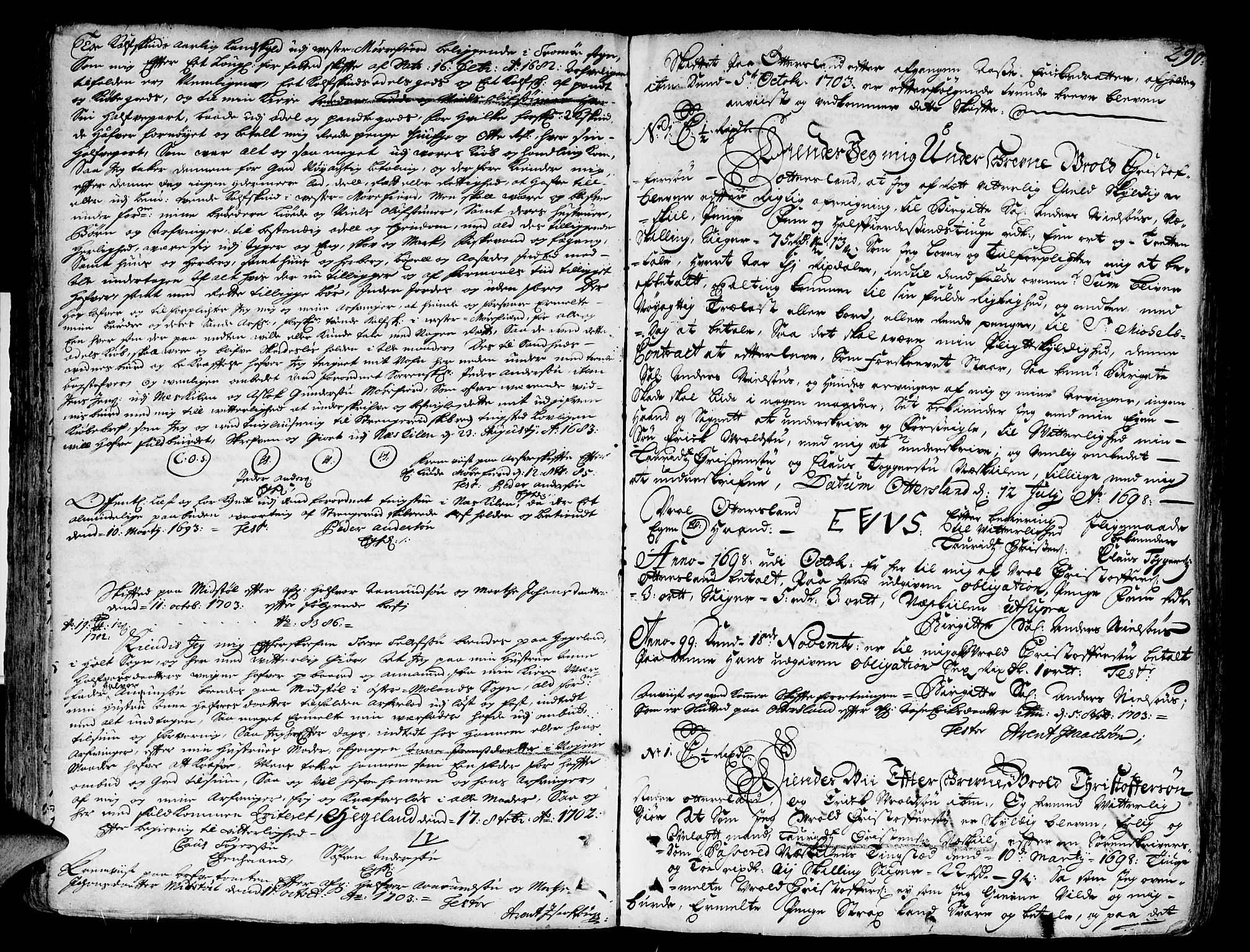 Nedenes sorenskriveri før 1824, SAK/1221-0007/H/Hc/L0003: Skifteprotokoll med register nr 3, 1700-1708, s. 289b-290a