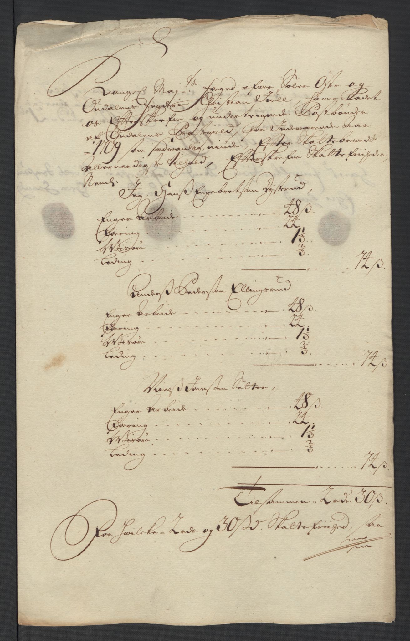 Rentekammeret inntil 1814, Reviderte regnskaper, Fogderegnskap, AV/RA-EA-4092/R13/L0846: Fogderegnskap Solør, Odal og Østerdal, 1709, s. 272