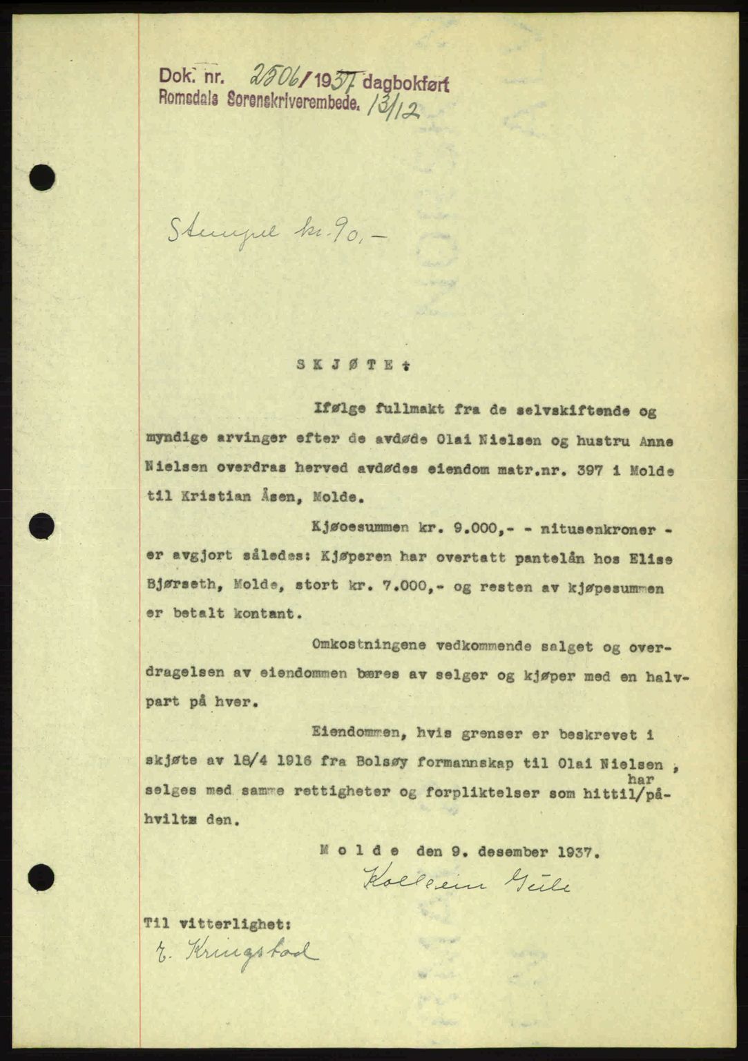 Romsdal sorenskriveri, SAT/A-4149/1/2/2C: Pantebok nr. A4, 1937-1938, Dagboknr: 2505/1937
