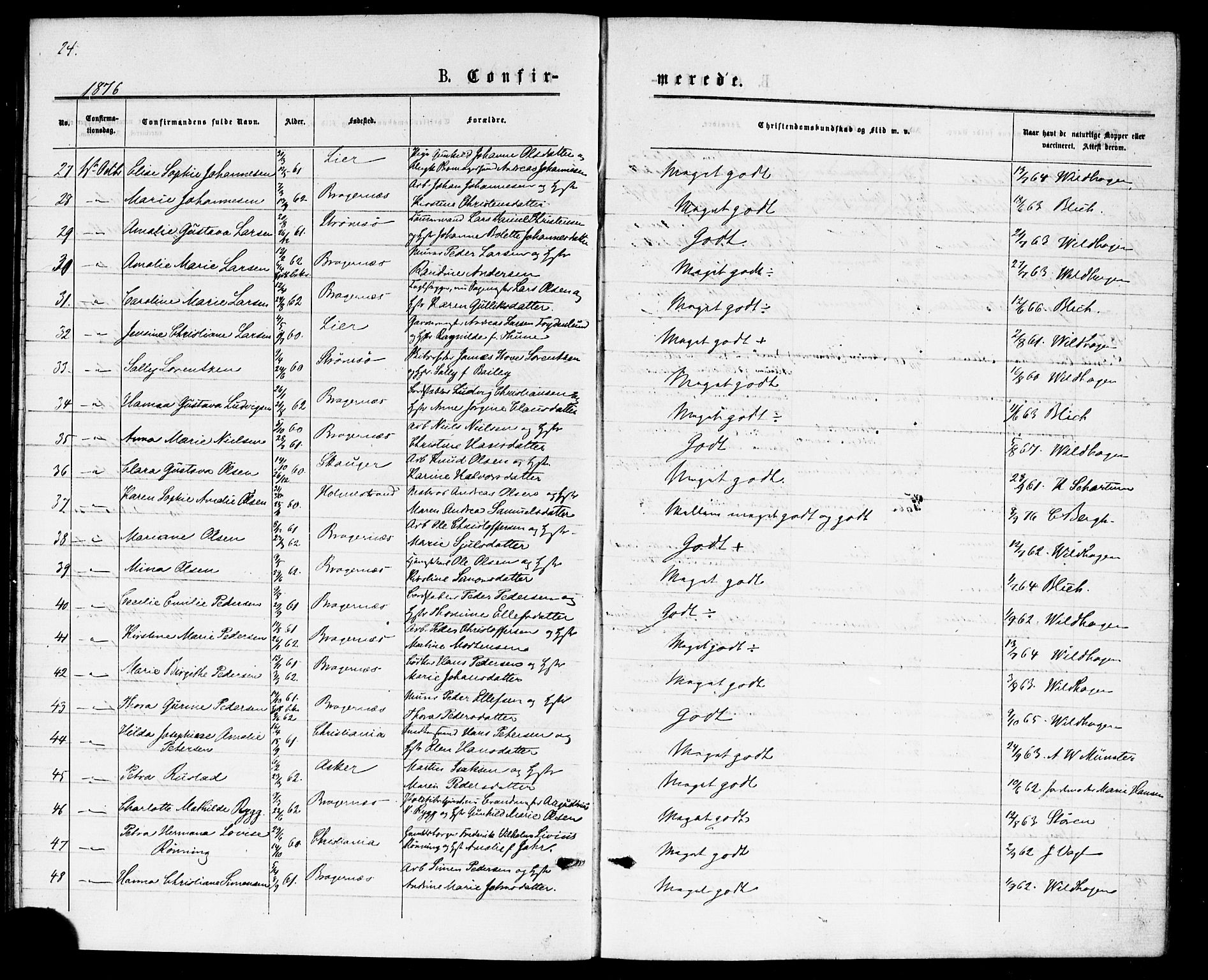 Bragernes kirkebøker, AV/SAKO-A-6/F/Fc/L0004: Ministerialbok nr. III 4, 1875-1877, s. 24