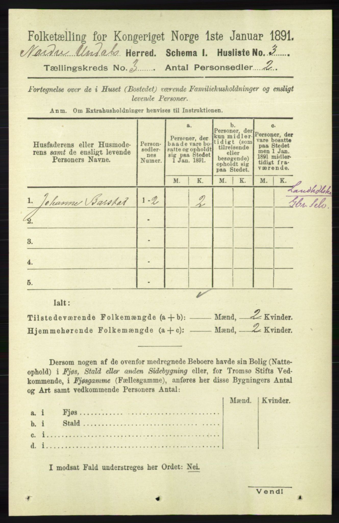 RA, Folketelling 1891 for 1028 Nord-Audnedal herred, 1891, s. 707