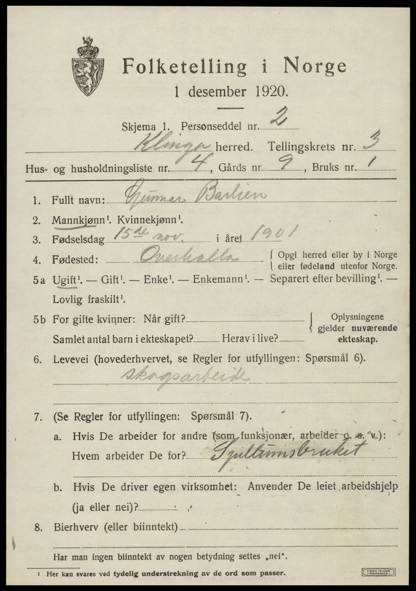 SAT, Folketelling 1920 for 1746 Klinga herred, 1920, s. 2111
