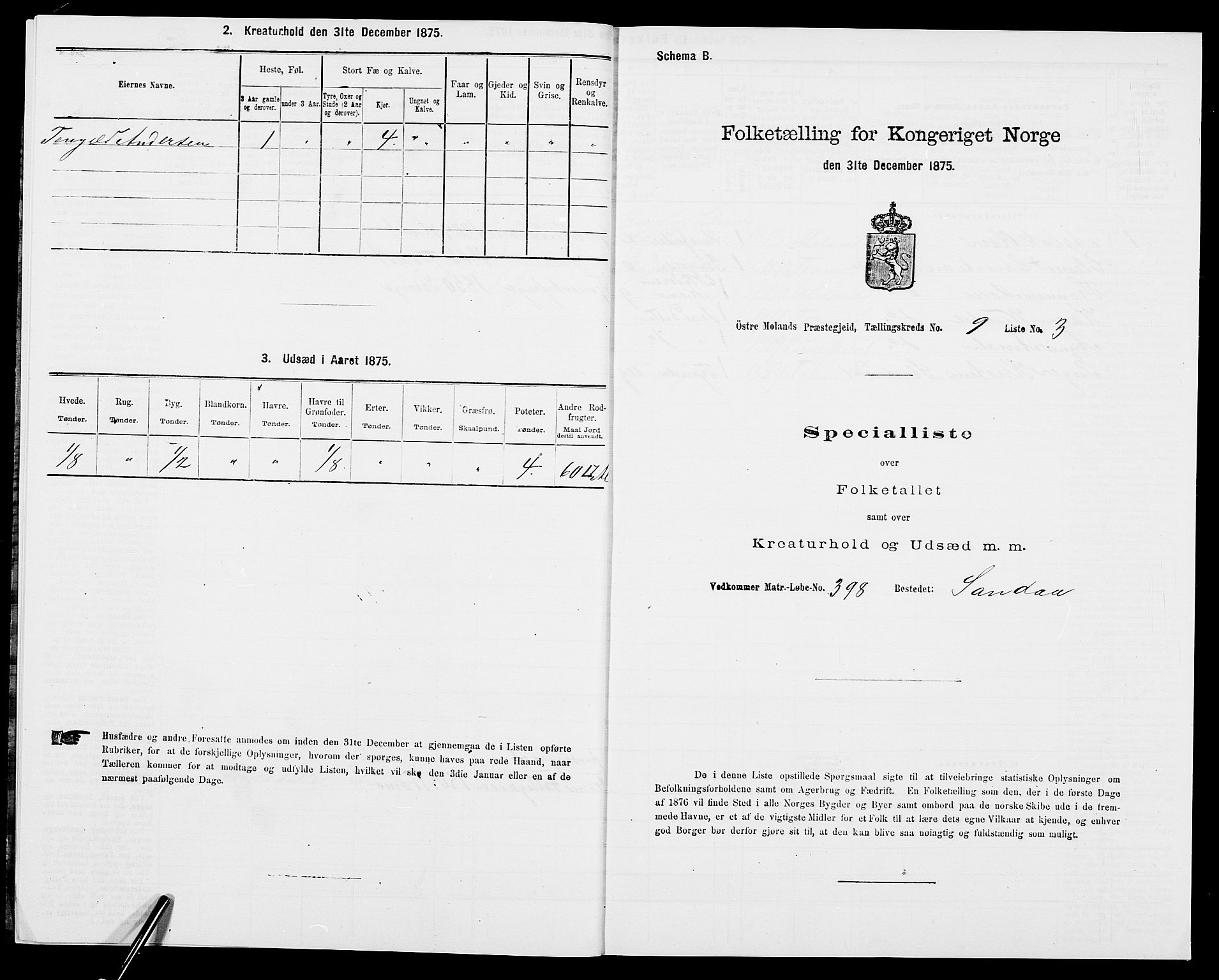 SAK, Folketelling 1875 for 0918P Austre Moland prestegjeld, 1875, s. 2477