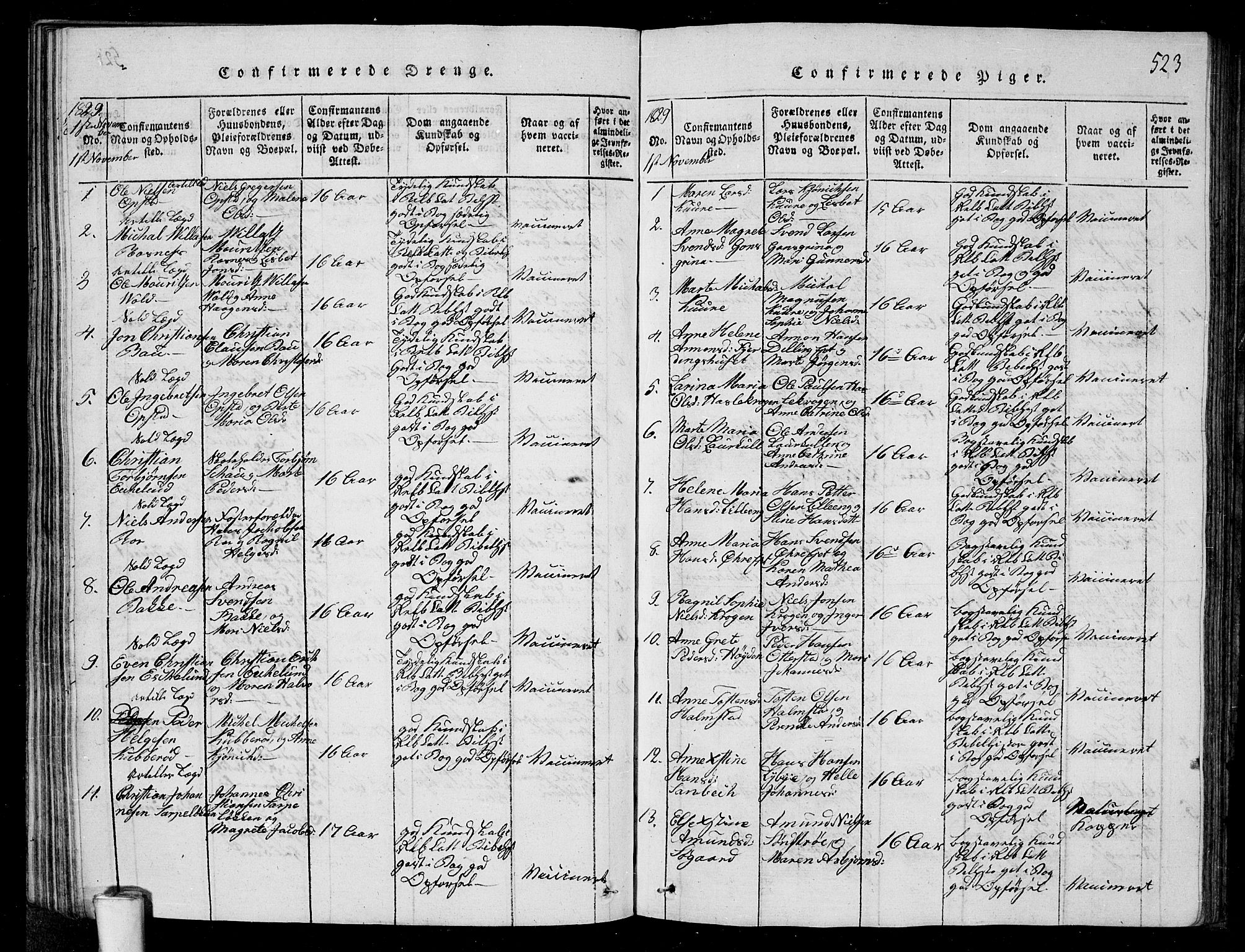 Rygge prestekontor Kirkebøker, SAO/A-10084b/G/Ga/L0001: Klokkerbok nr. 1, 1814-1871, s. 522-523