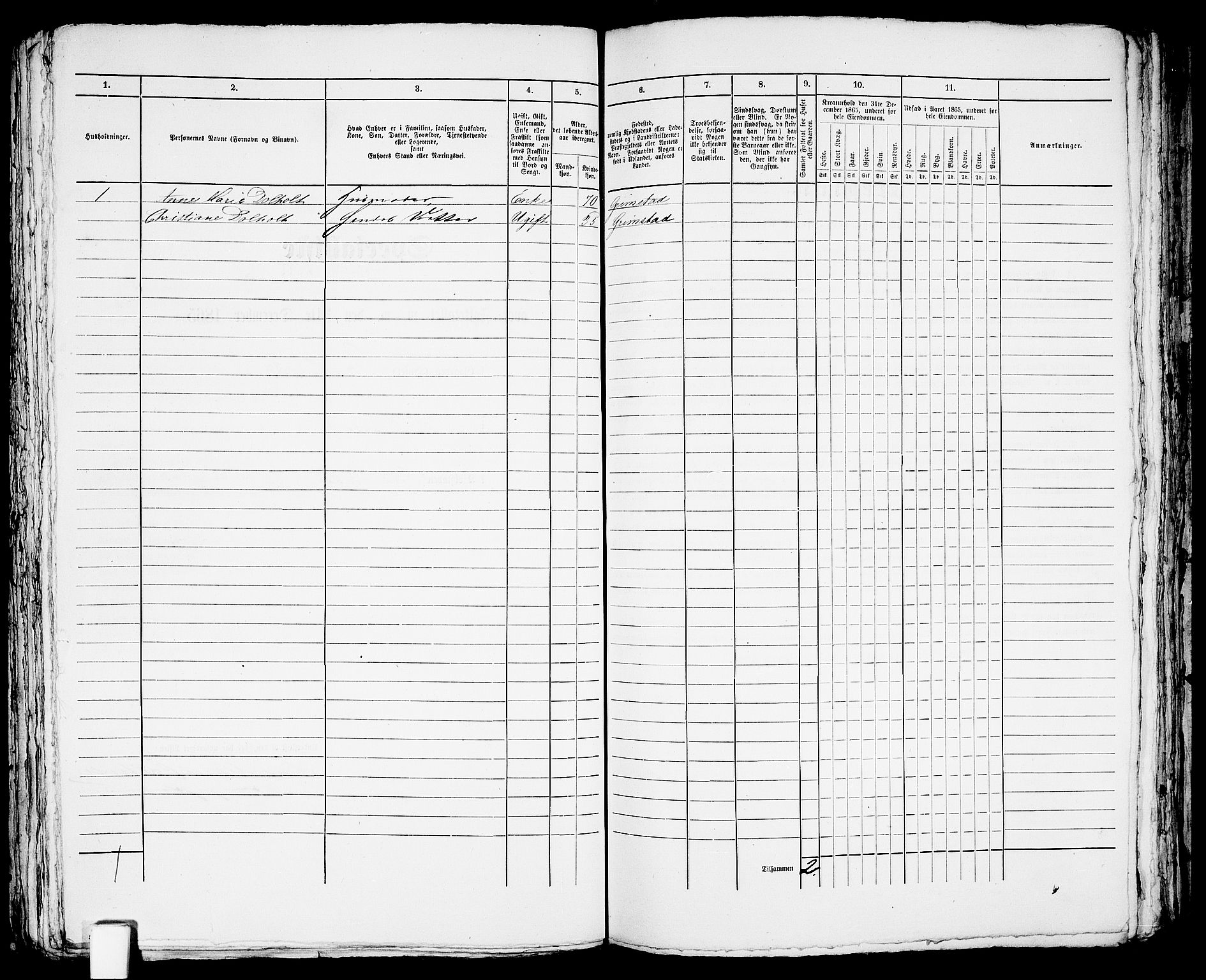 RA, Folketelling 1865 for 0904B Fjære prestegjeld, Grimstad kjøpstad, 1865, s. 240