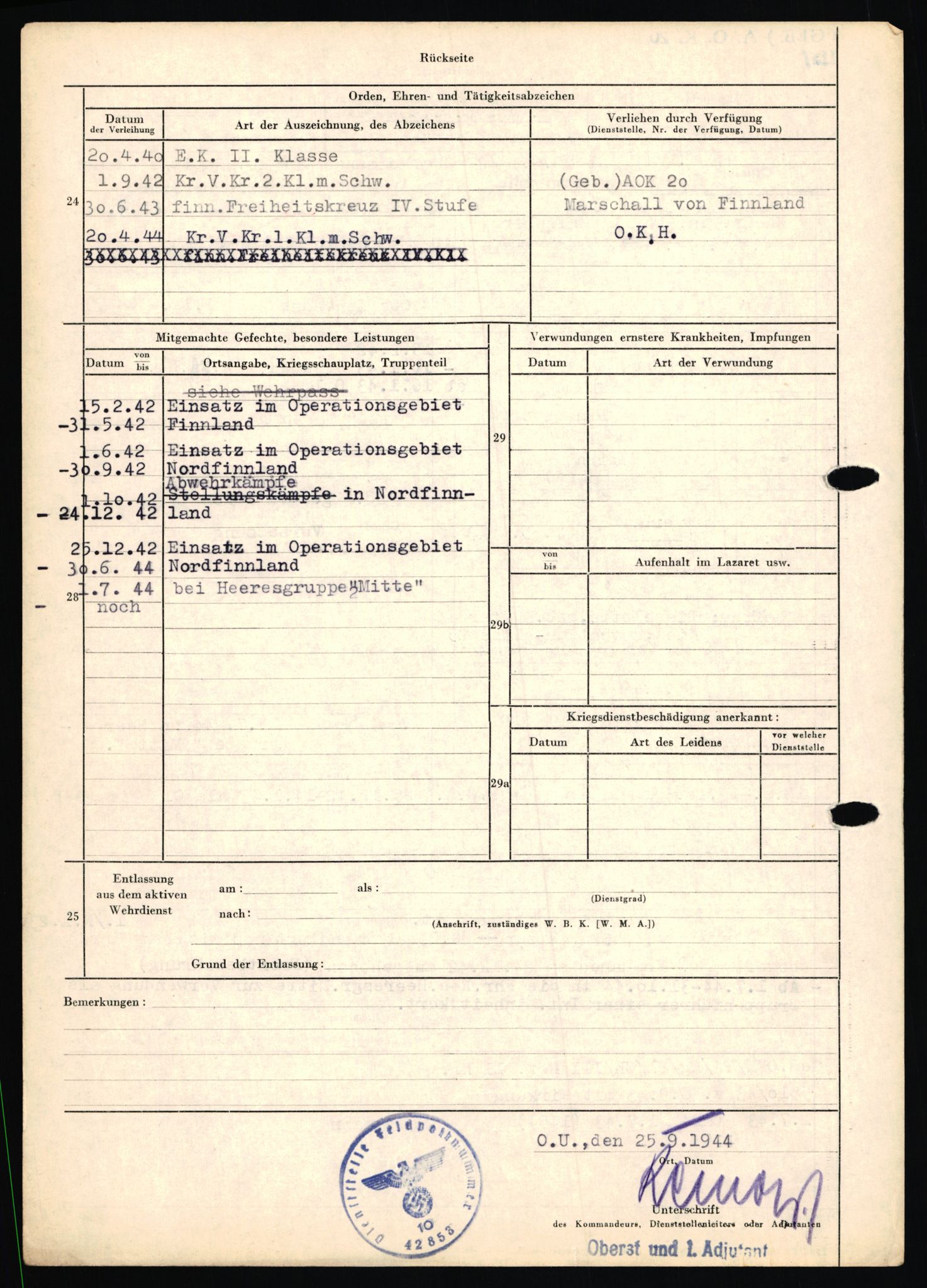 Forsvarets Overkommando. 2 kontor. Arkiv 11.4. Spredte tyske arkivsaker, AV/RA-RAFA-7031/D/Dar/Dara/L0018: Personalbøker, 1940-1945, s. 433