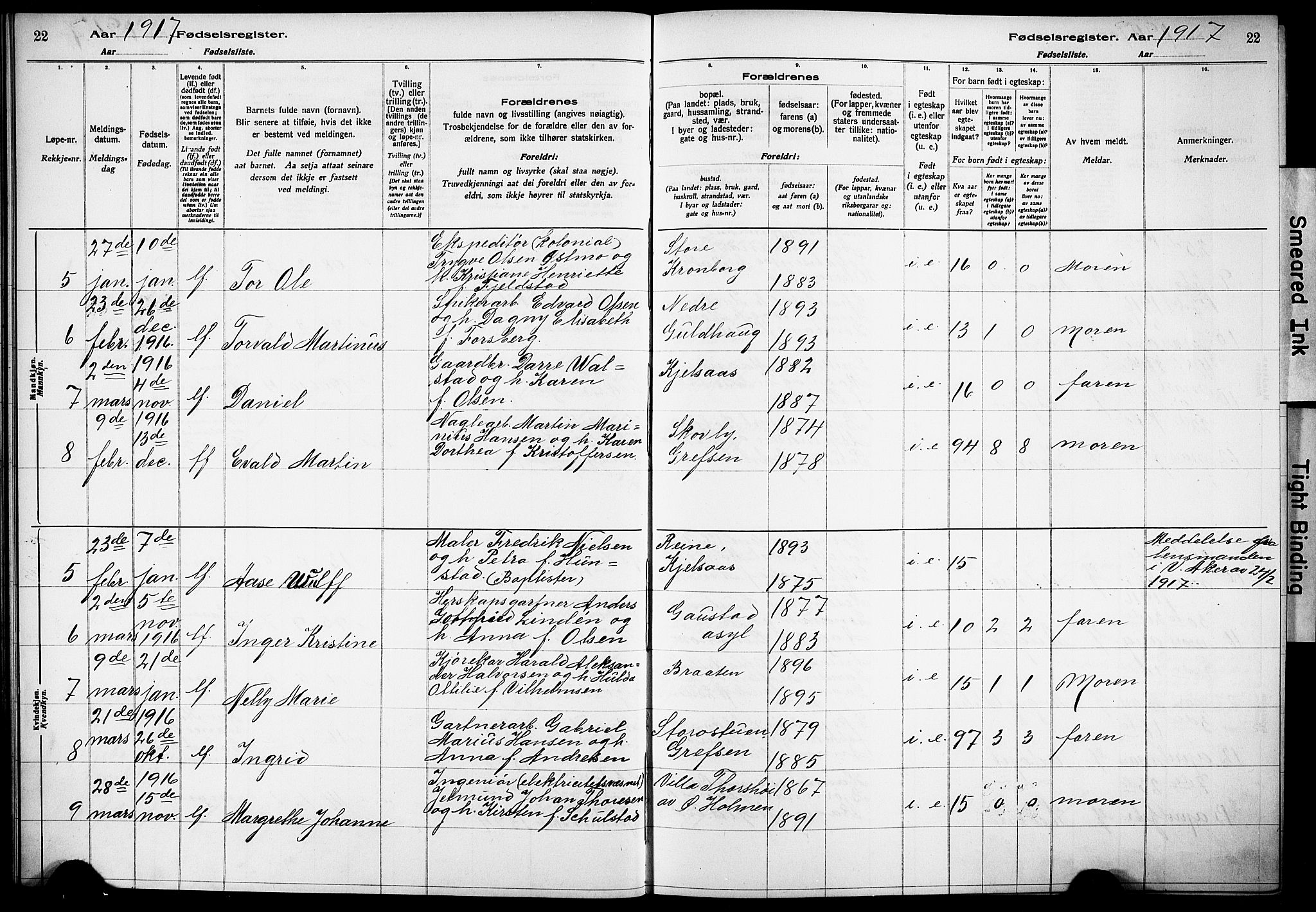 Vestre Aker prestekontor Kirkebøker, AV/SAO-A-10025/J/Ja/L0001: Fødselsregister nr. 1, 1916-1922, s. 22