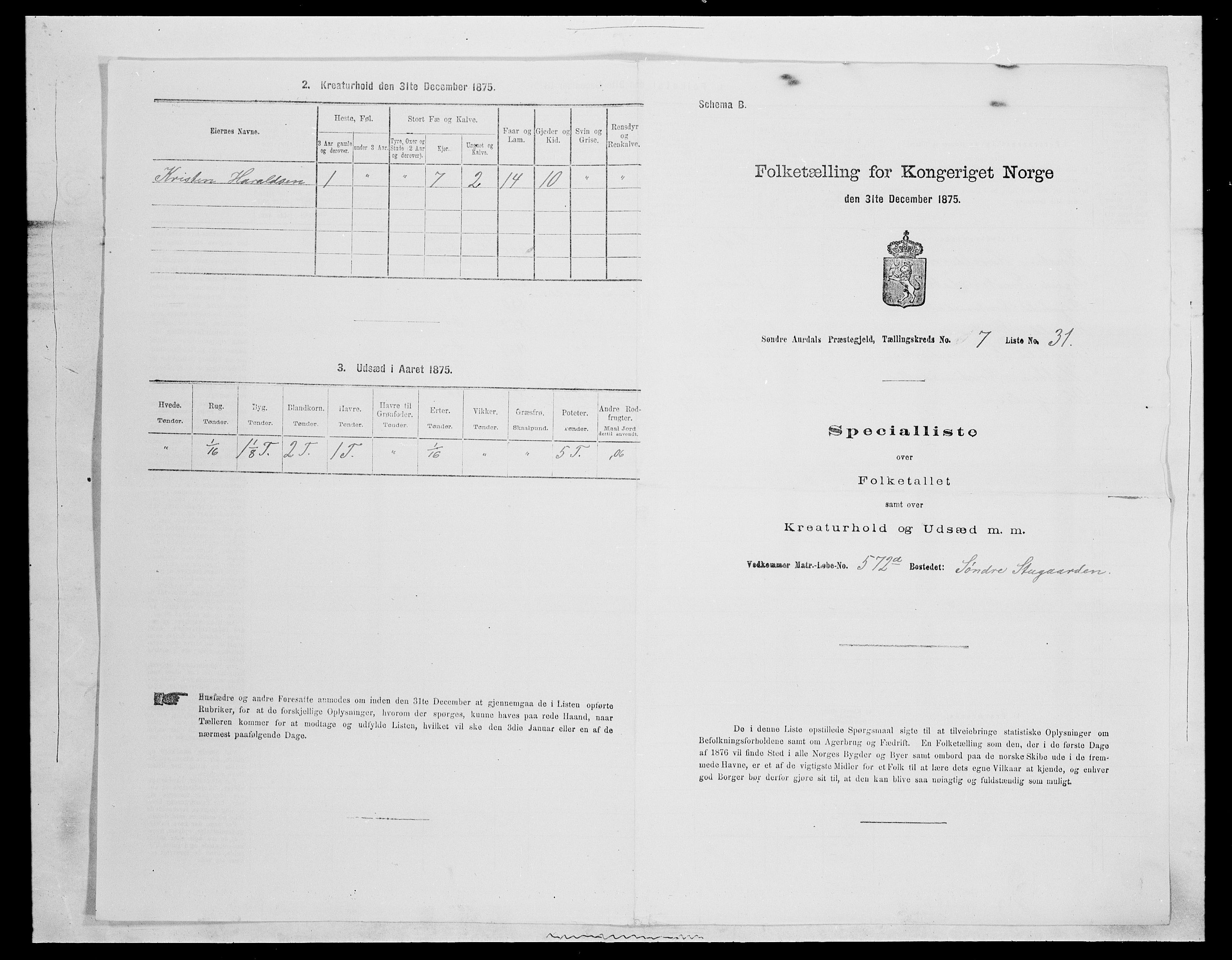 SAH, Folketelling 1875 for 0540P Sør-Aurdal prestegjeld, 1875, s. 1210