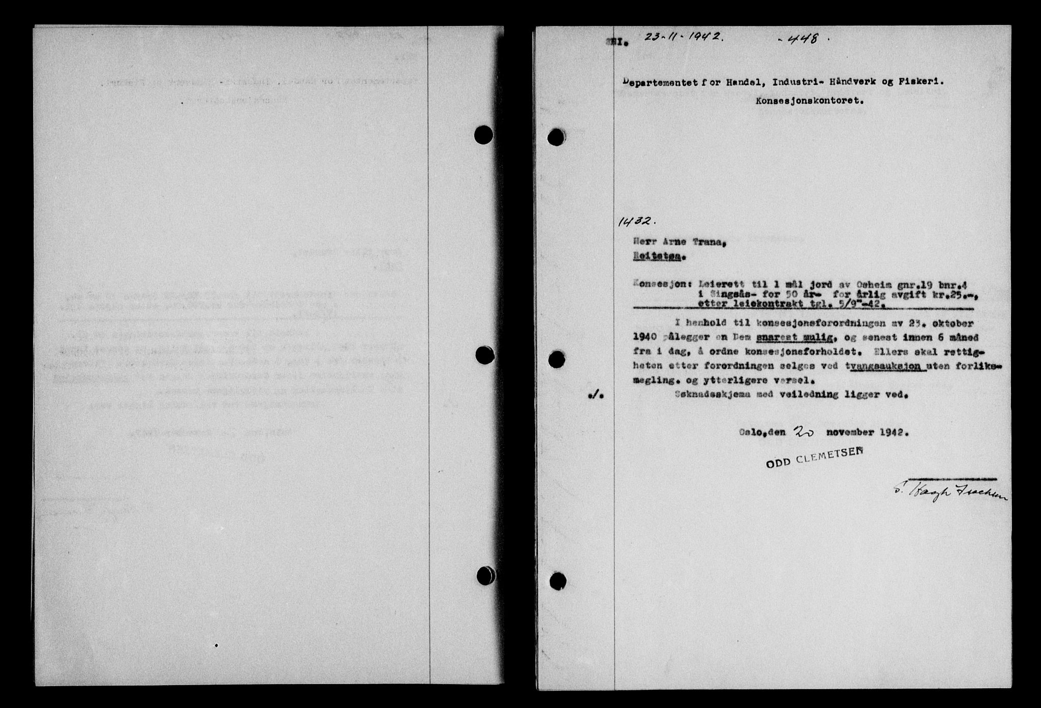 Gauldal sorenskriveri, SAT/A-0014/1/2/2C/L0055: Pantebok nr. 60, 1942-1942, Dagboknr: 1432/1942