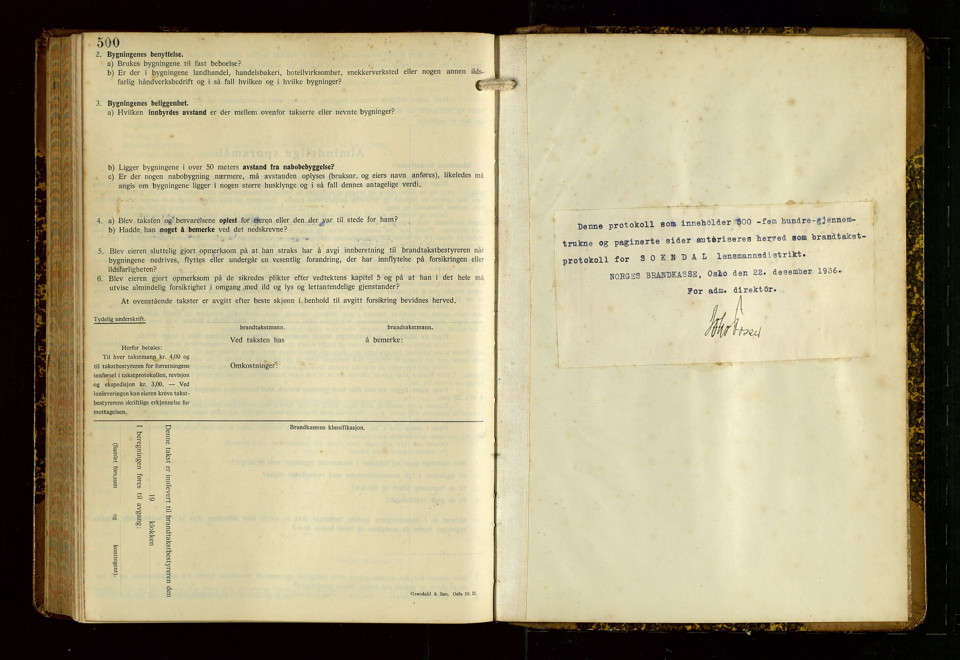 Sokndal lensmannskontor, AV/SAST-A-100417/Gob/L0008: "Brandtakst-Protokoll", 1937-1955, s. 500