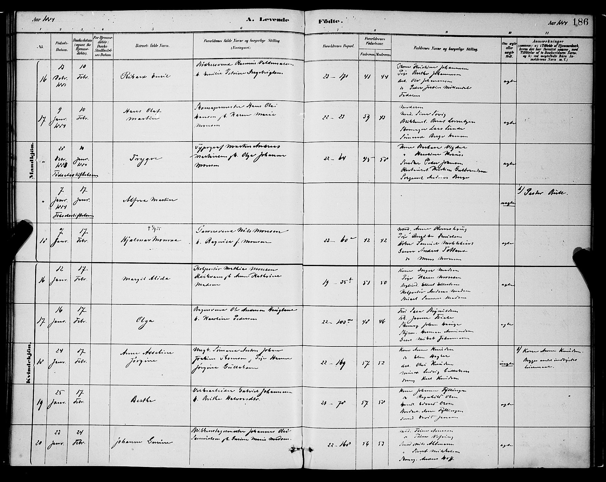 Korskirken sokneprestembete, AV/SAB-A-76101/H/Hab: Klokkerbok nr. B 8, 1878-1887, s. 186