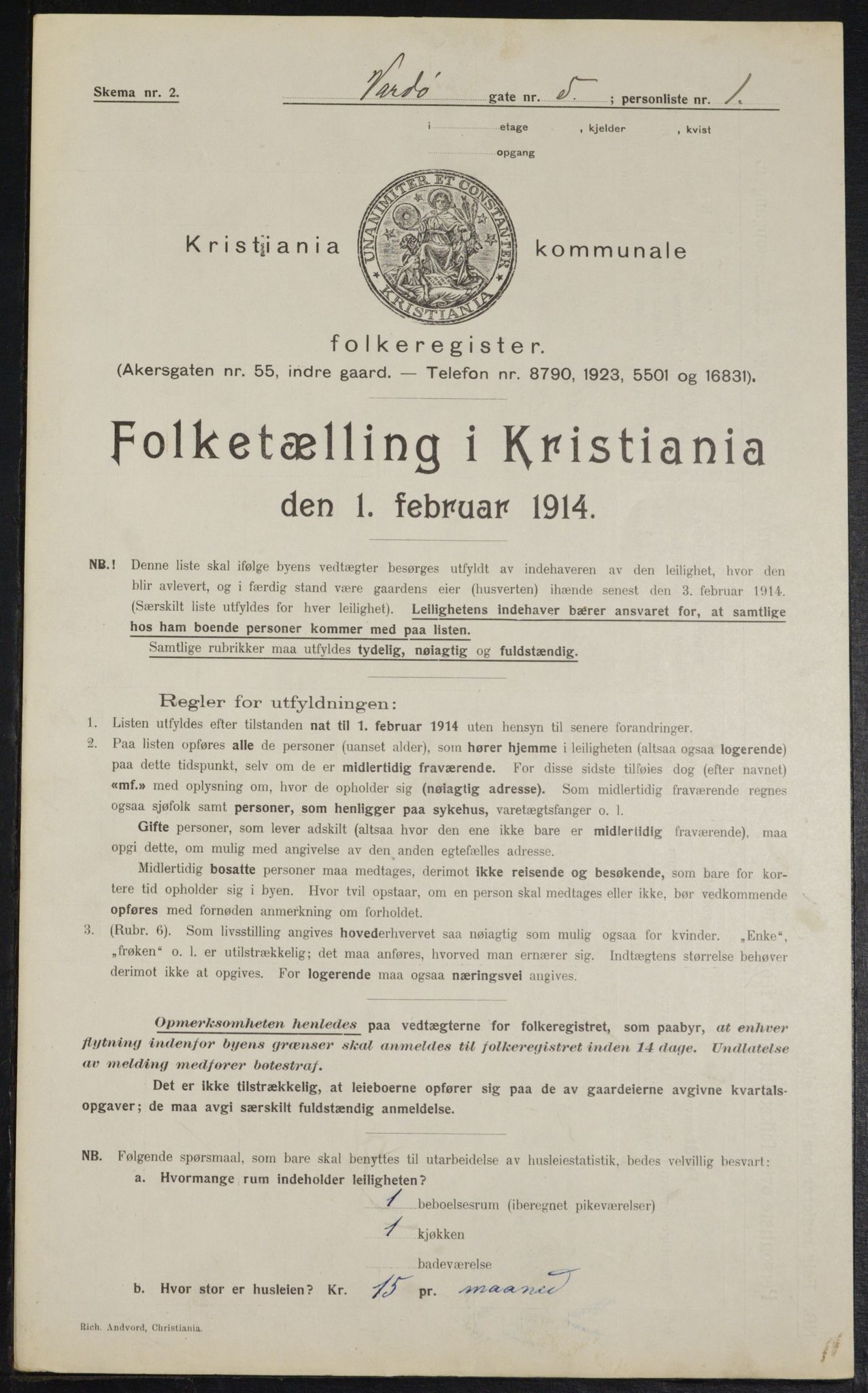 OBA, Kommunal folketelling 1.2.1914 for Kristiania, 1914, s. 122991